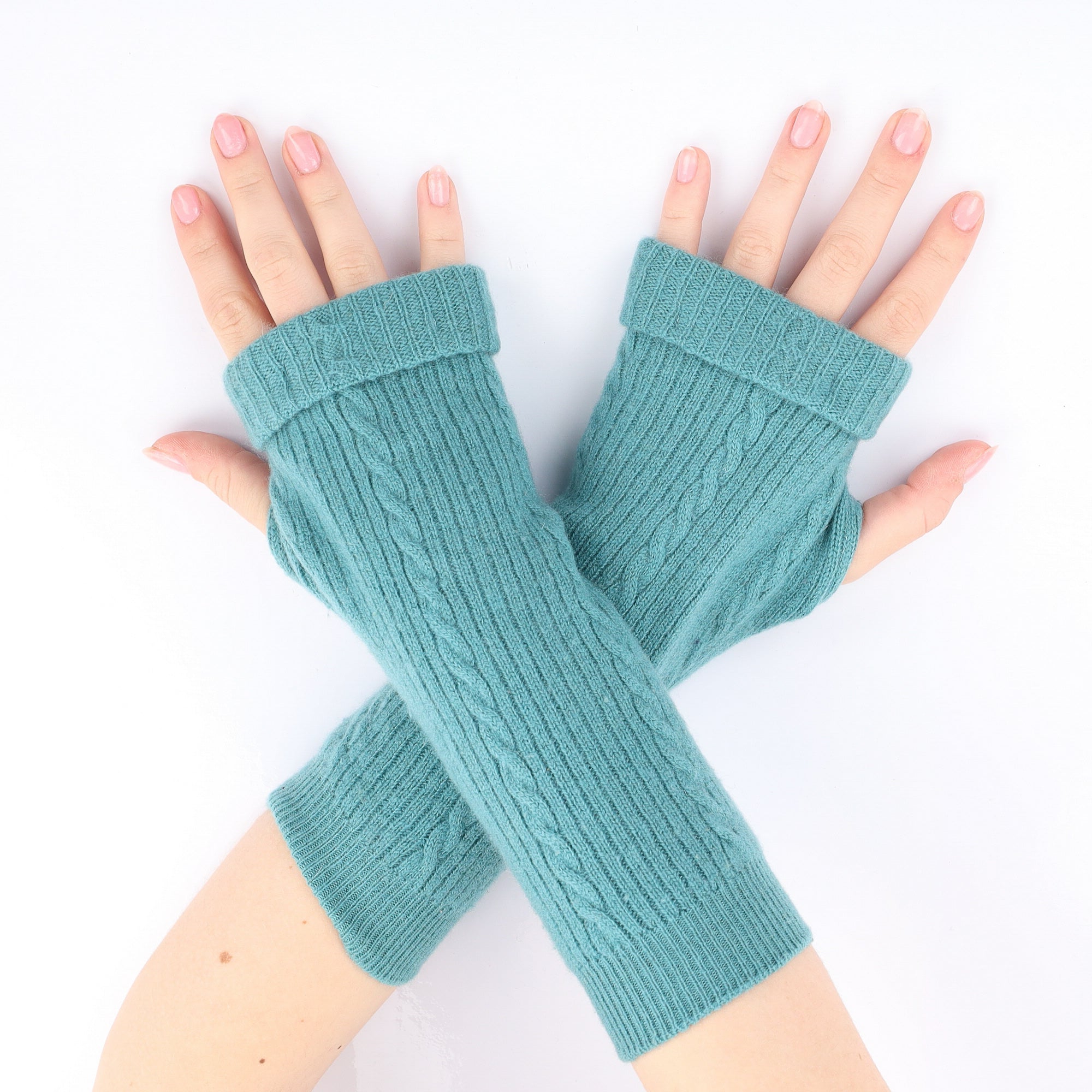Sea Green Cable Fingerless Gloves