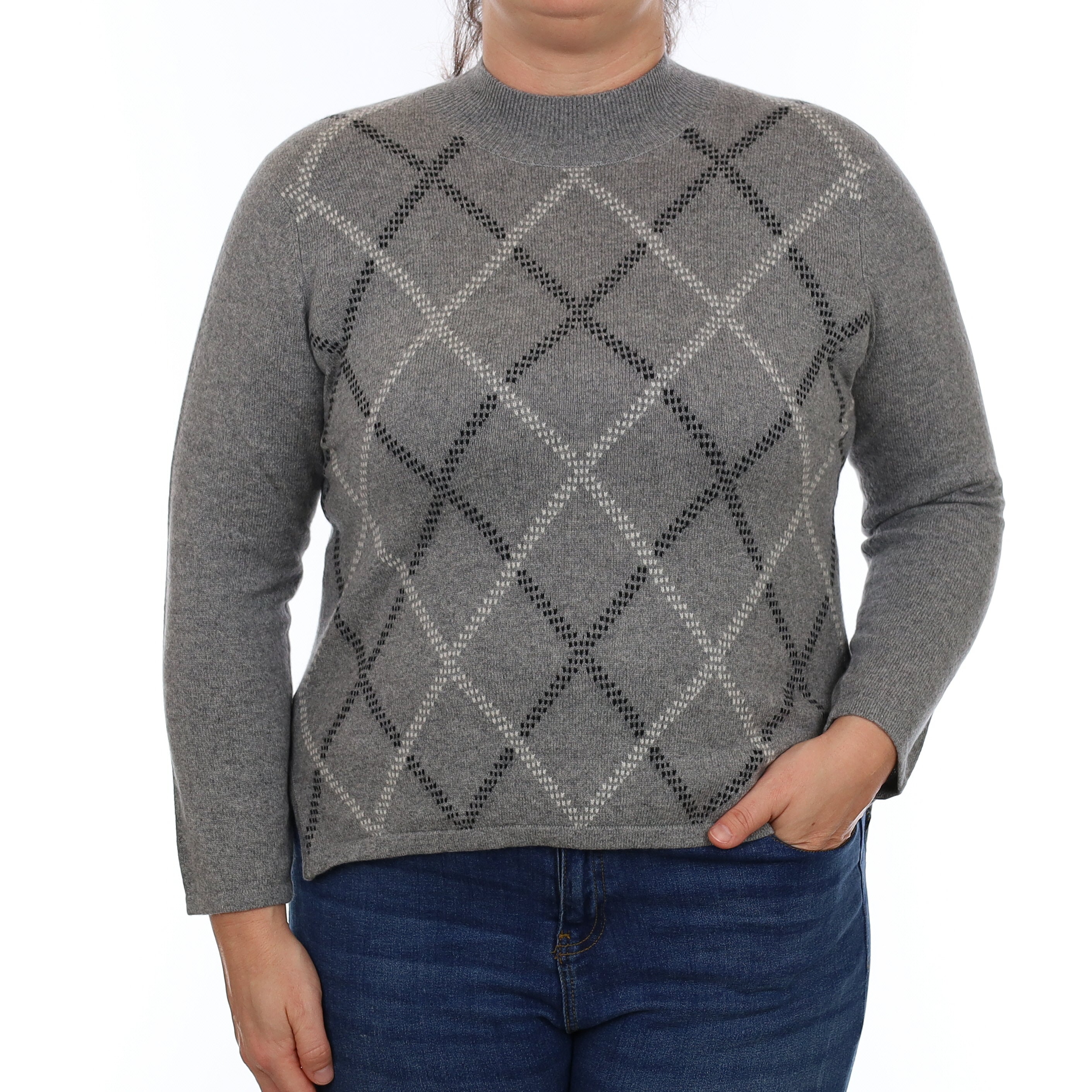 Ash Grey Diamond Cashmere Turtle Neck Jumper Large