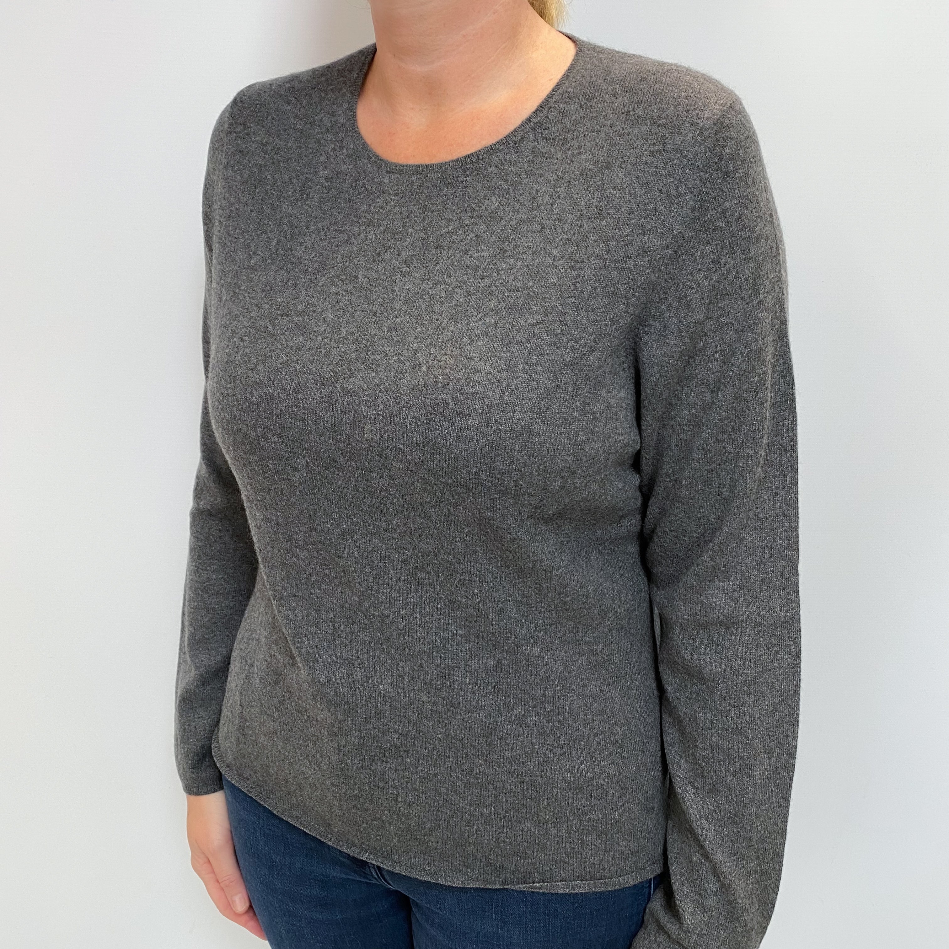 Slate Grey Cashmere Crew Neck Jumper Large