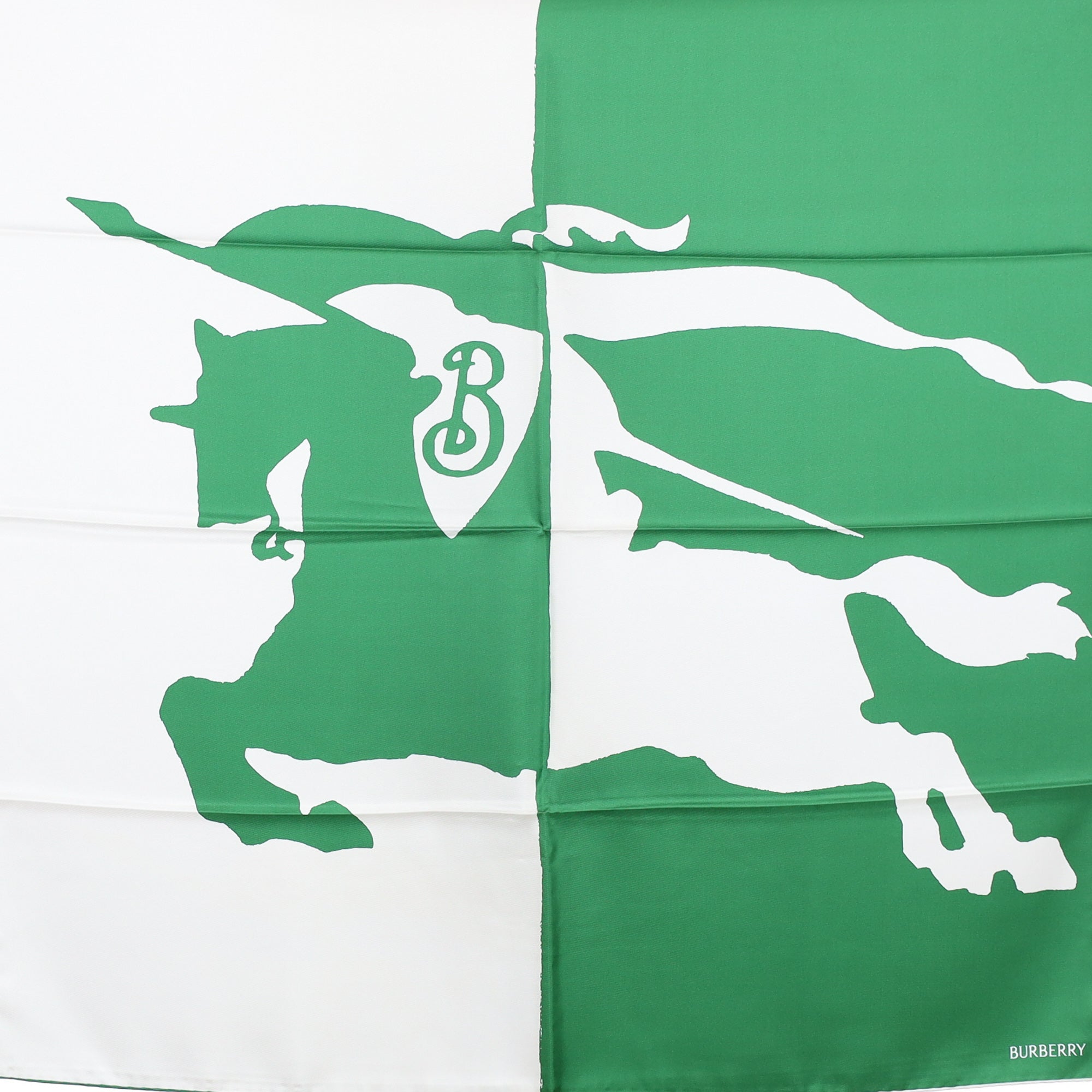 Brand New Burberry Equine Green and White Silk Scarf