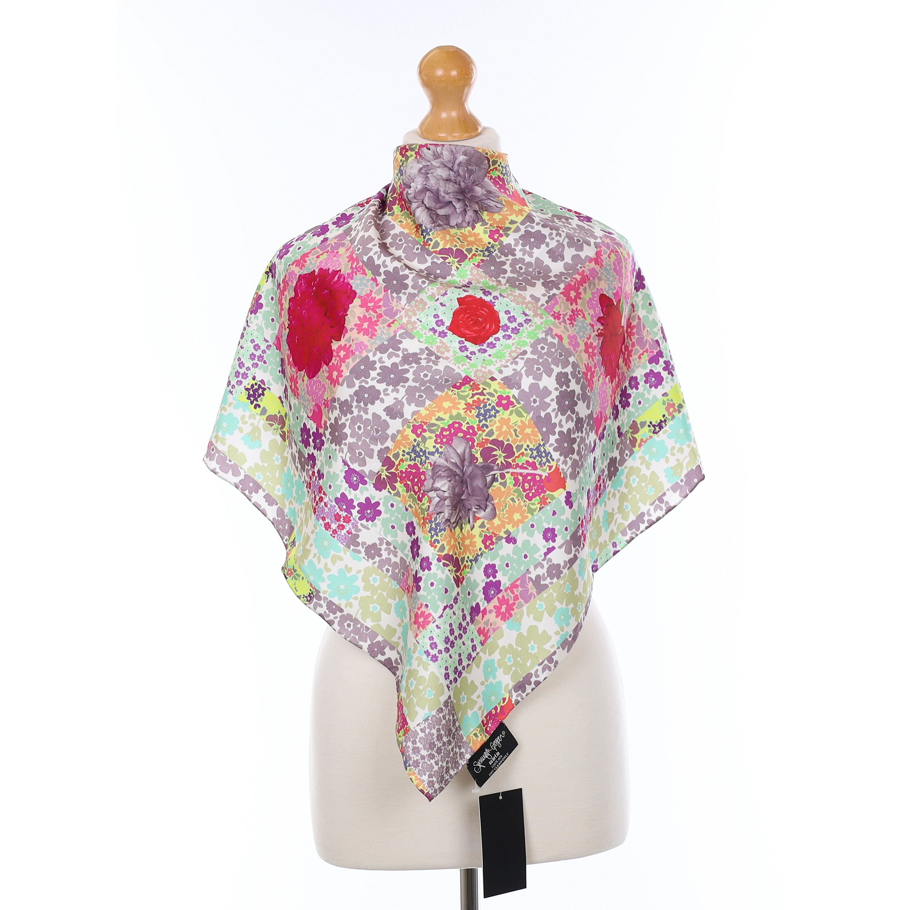 Brand New Susannagh Grogan Kitsch Floral Silk Scarf