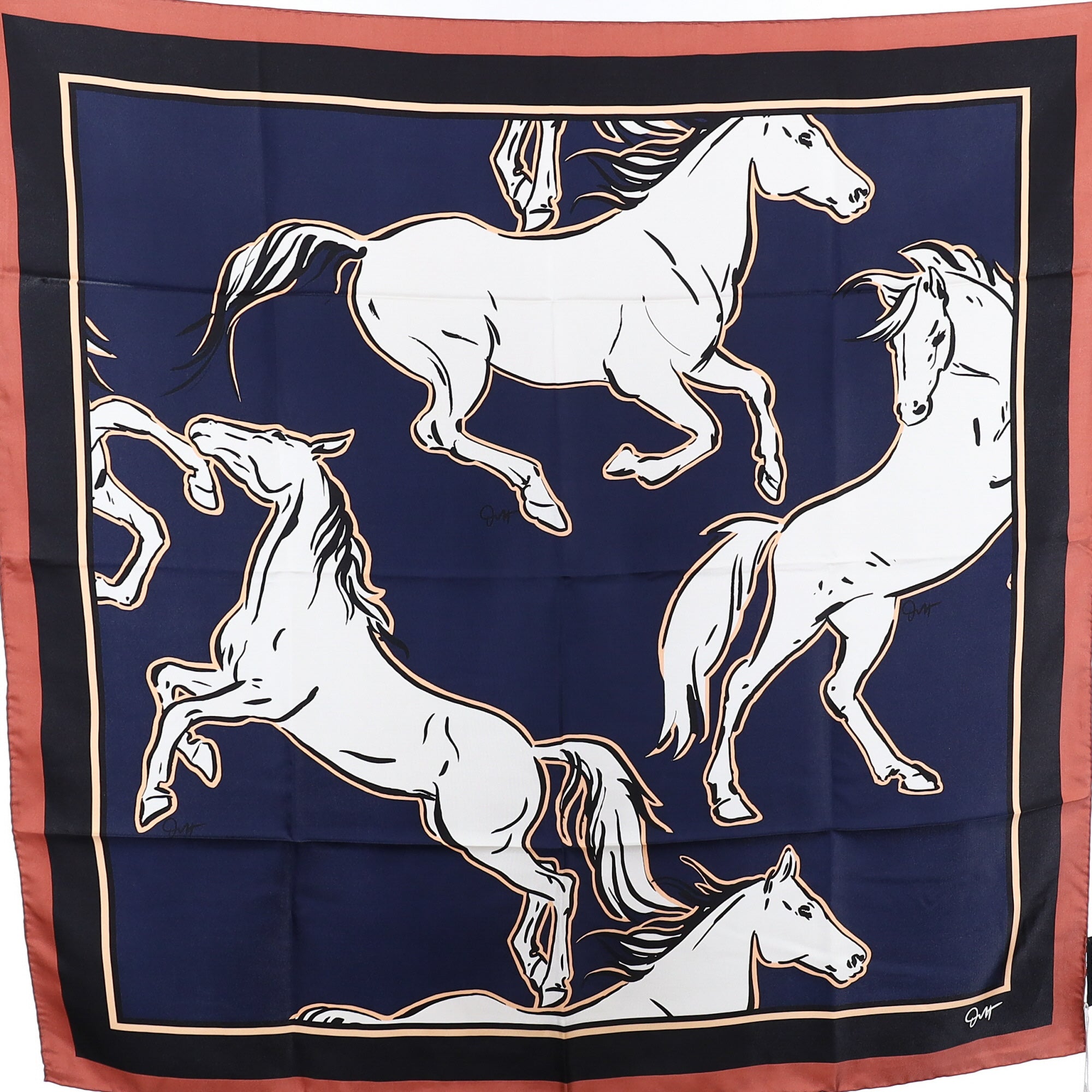 Brand New Olivia von Halle White Horses Silk Scarf