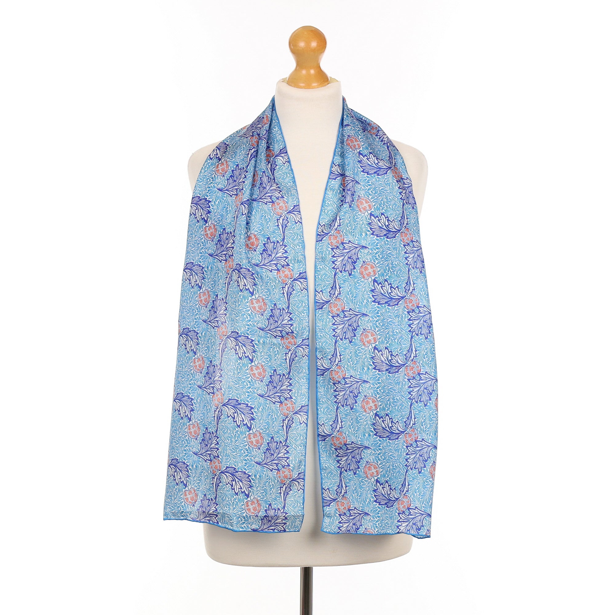 Brand New Blue Botanical Silk Scarf