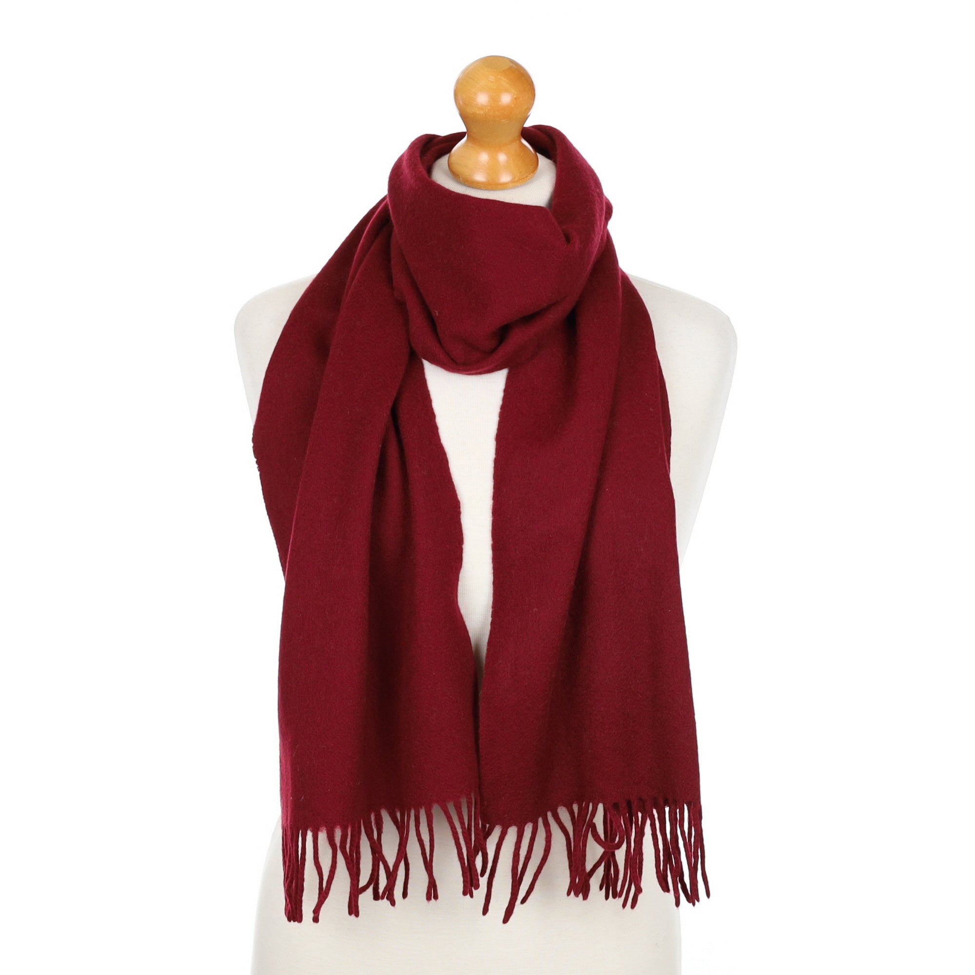 Burgundy Red Fringed Cashmere Woven Scarf