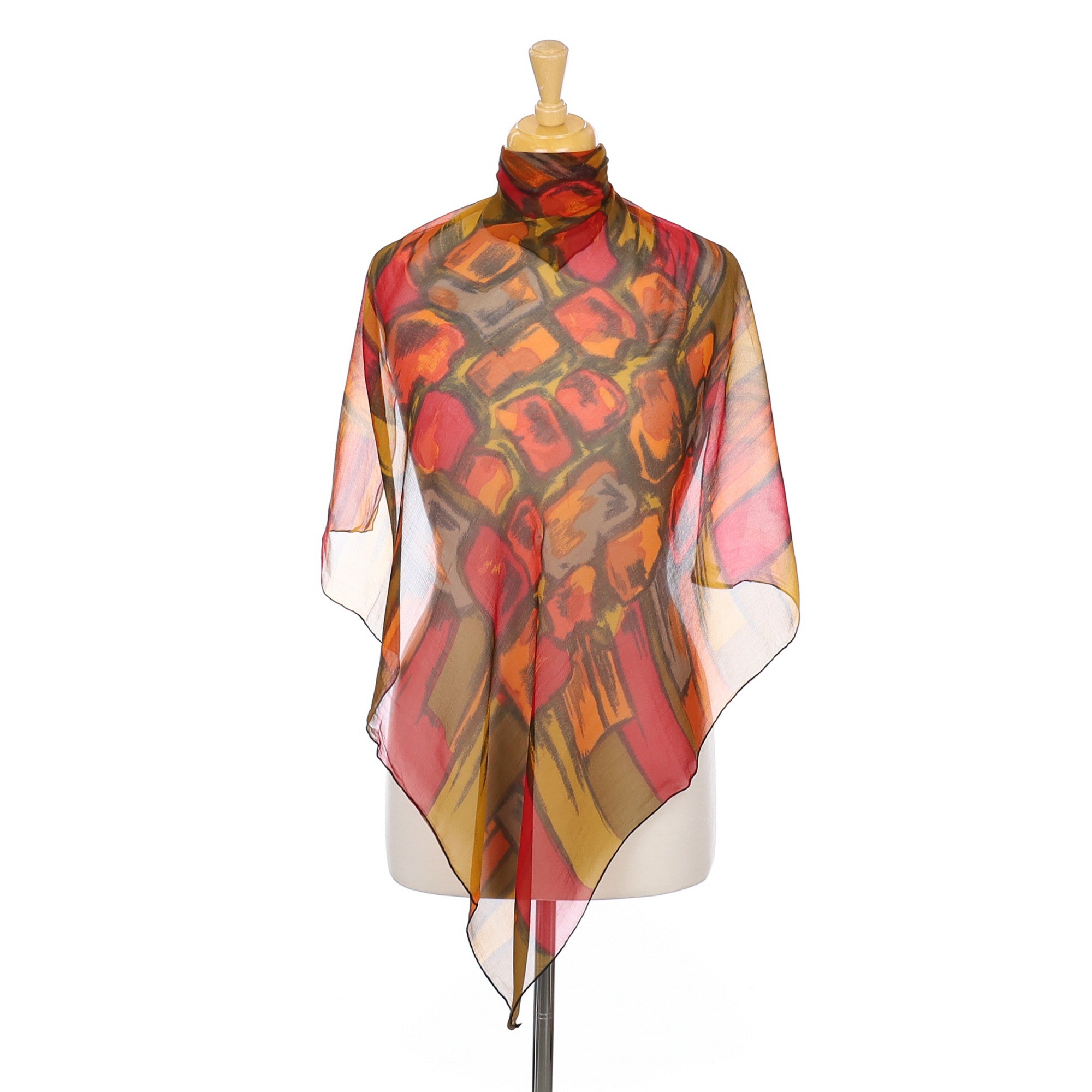 Abstract Block Orange Vintage Silk Scarf