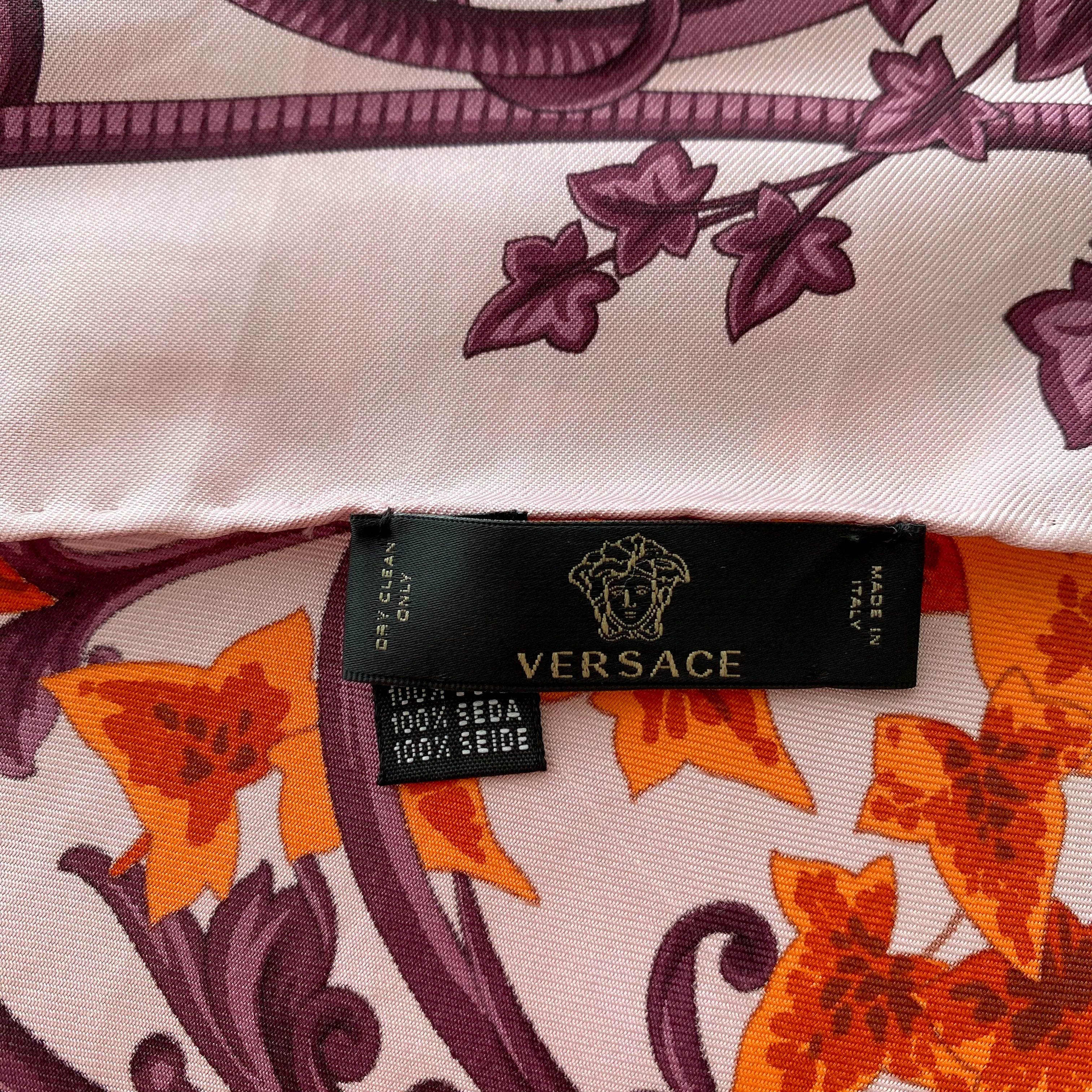 Versace Pink and Orange Designer Silk Scarf