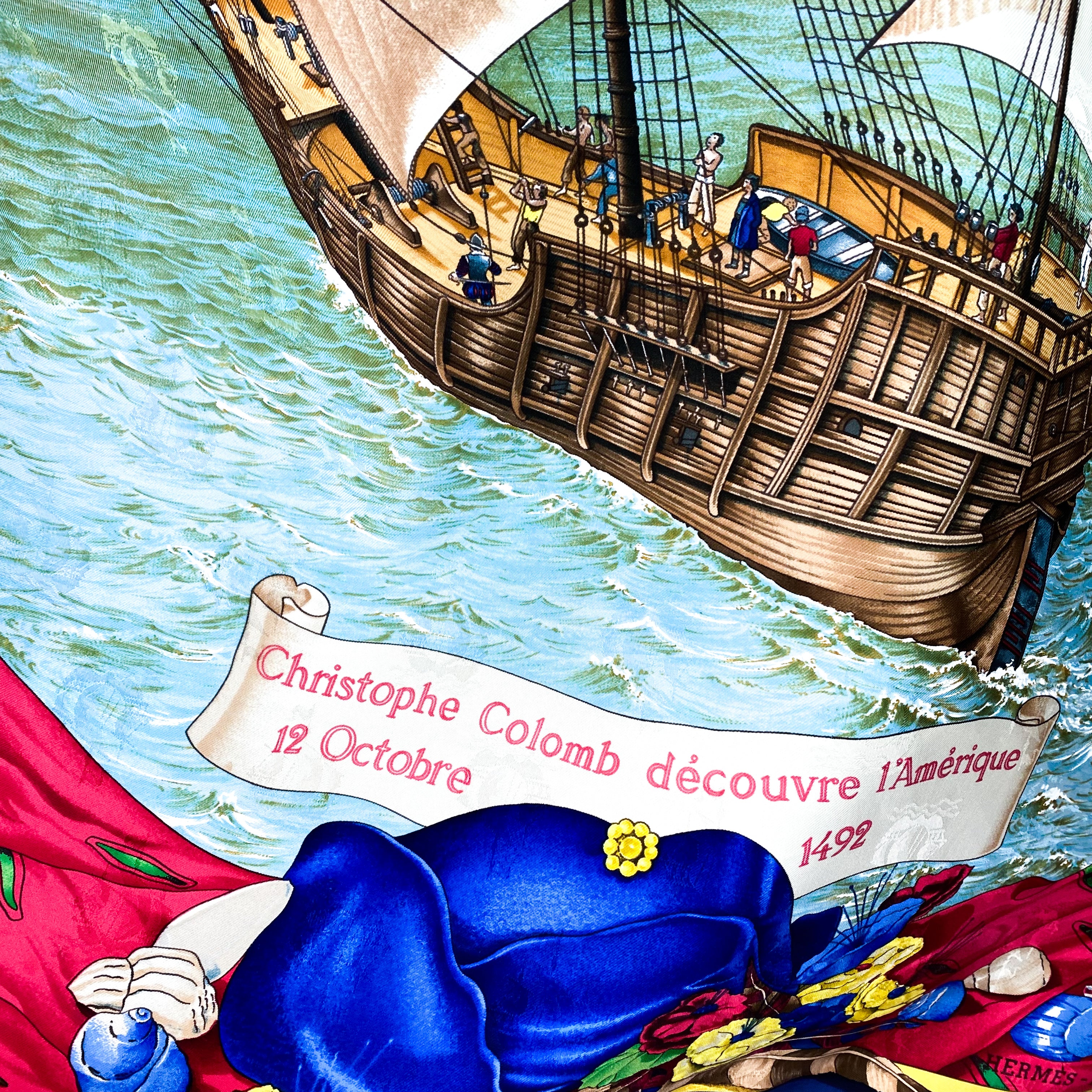 Boxed Hermes Christophe Coloumb Decouvre l’Amerique Vintage Silk Scarf