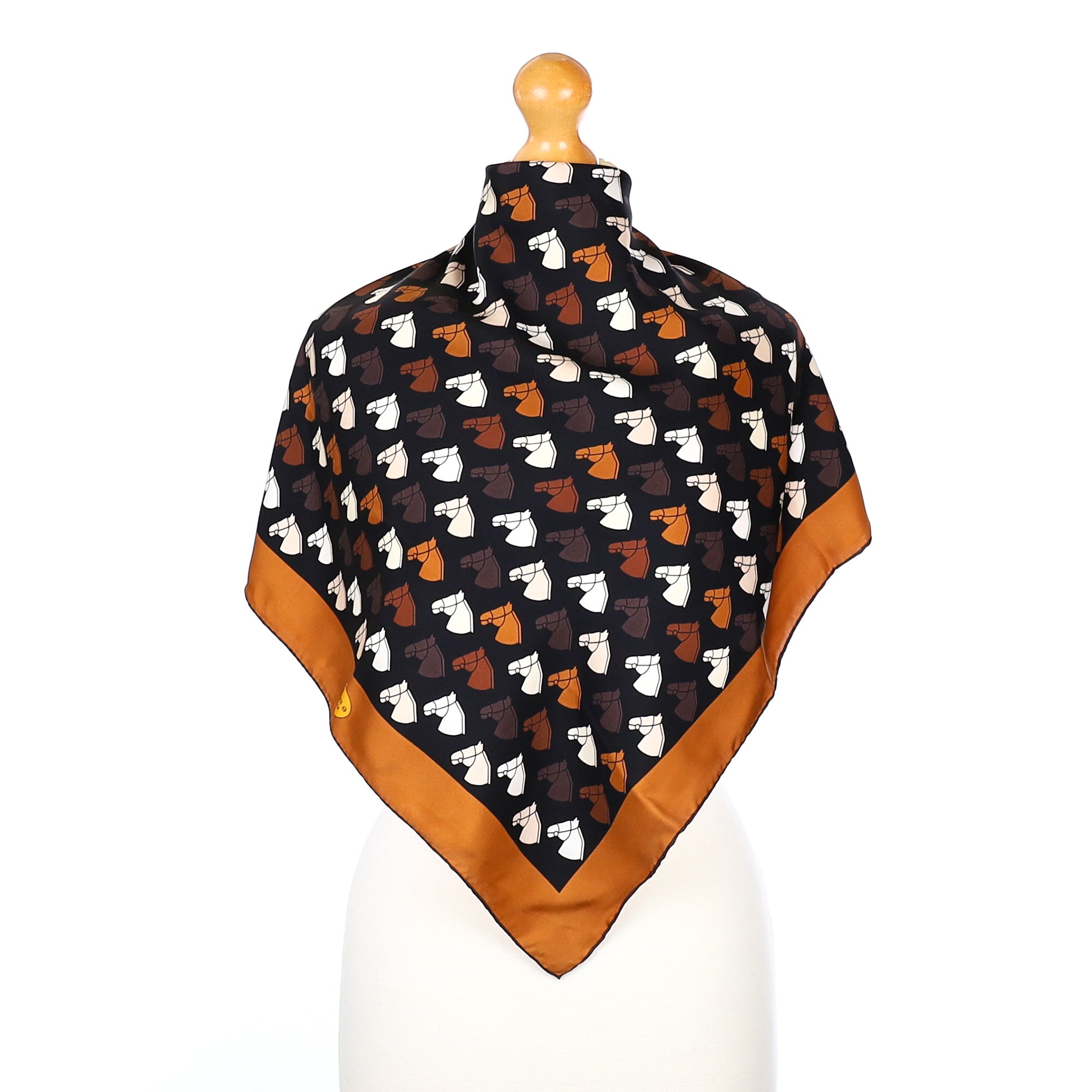 Fendi Brown Horse Head Vintage Silk Scarf
