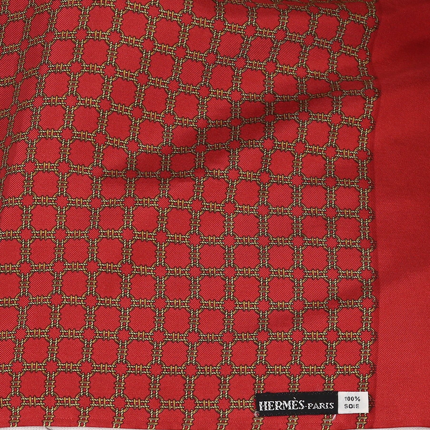 Hermès Deep Red Chain Link Patterned Silk Scarf