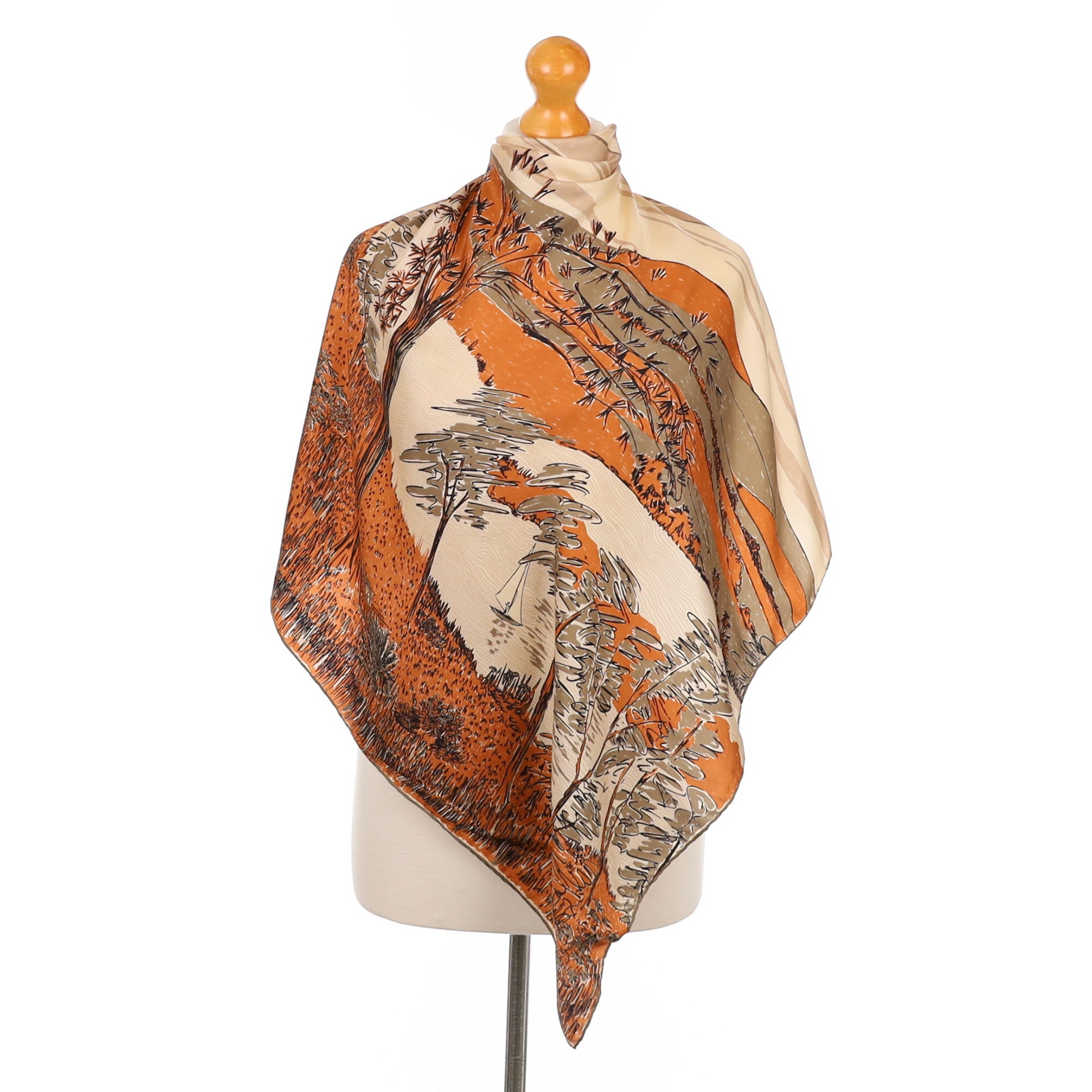 1970’s Richard Allan Countryside Scene Silk Scarf