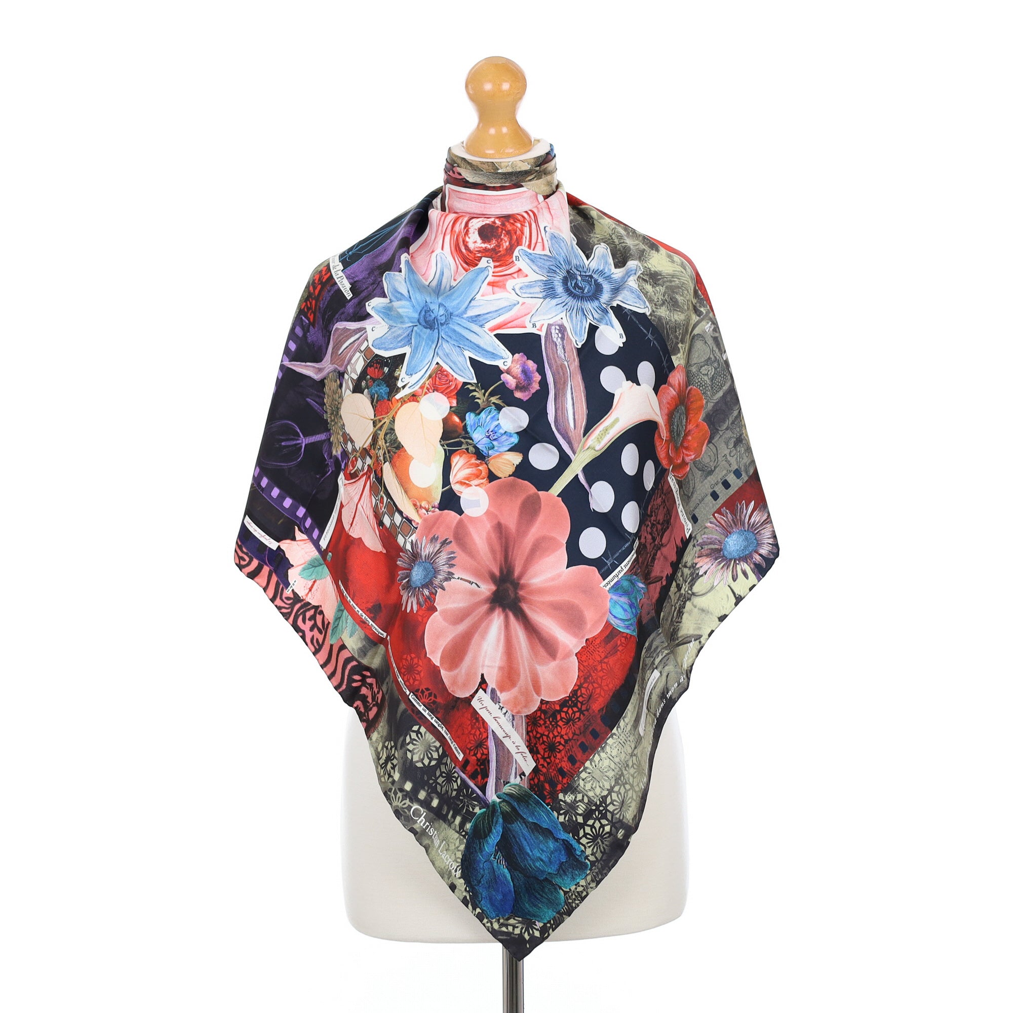 Christian Lacroix Abstract Blue and Red Silk Scarf