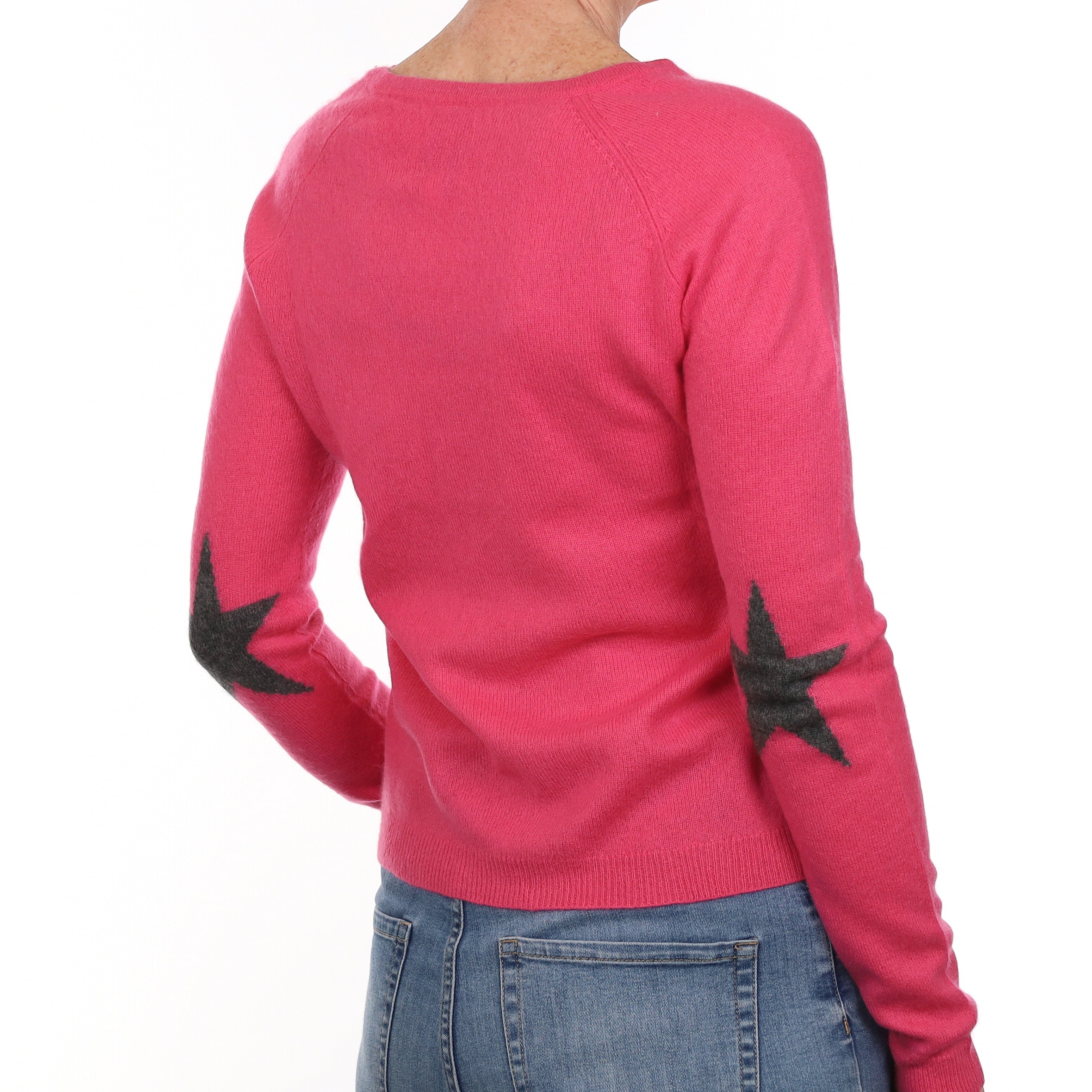 Hot Pink Star Design Cashmere Crew Neck Jumper Small
