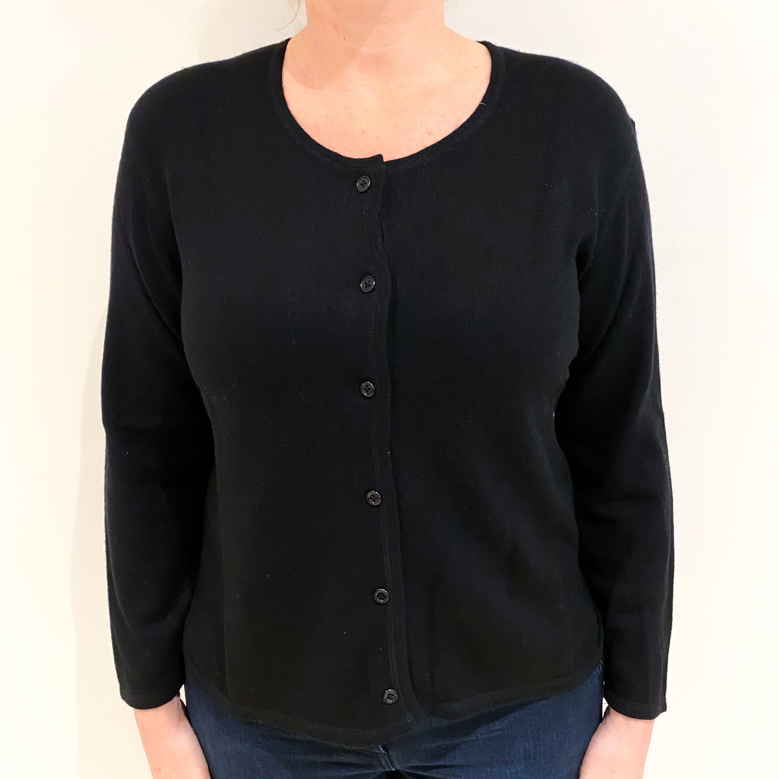 Black Cashmere Crew Neck Cardigan Large