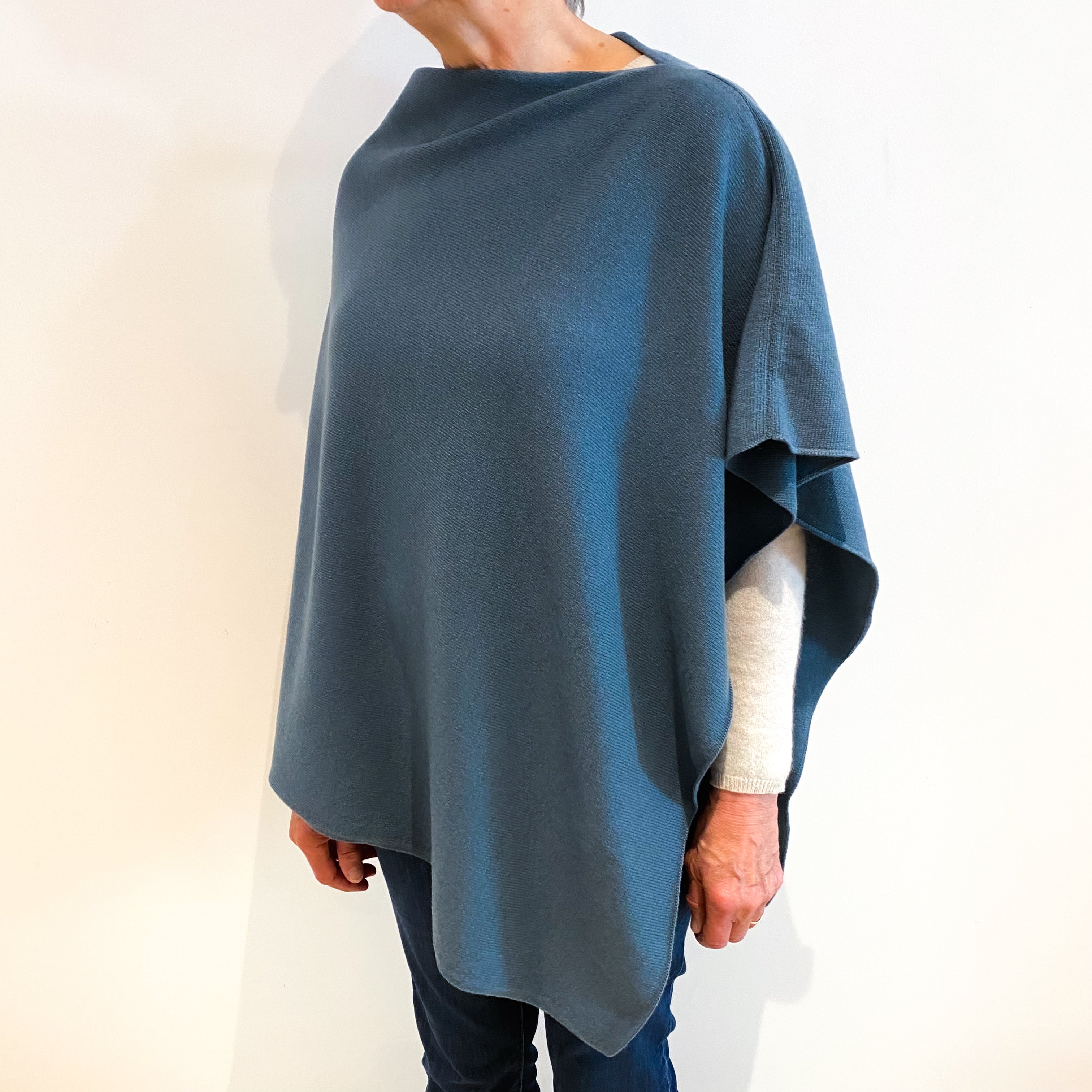 Brand New Scottish Dusky Petrol Blue Cashmere Poncho One Size Bl