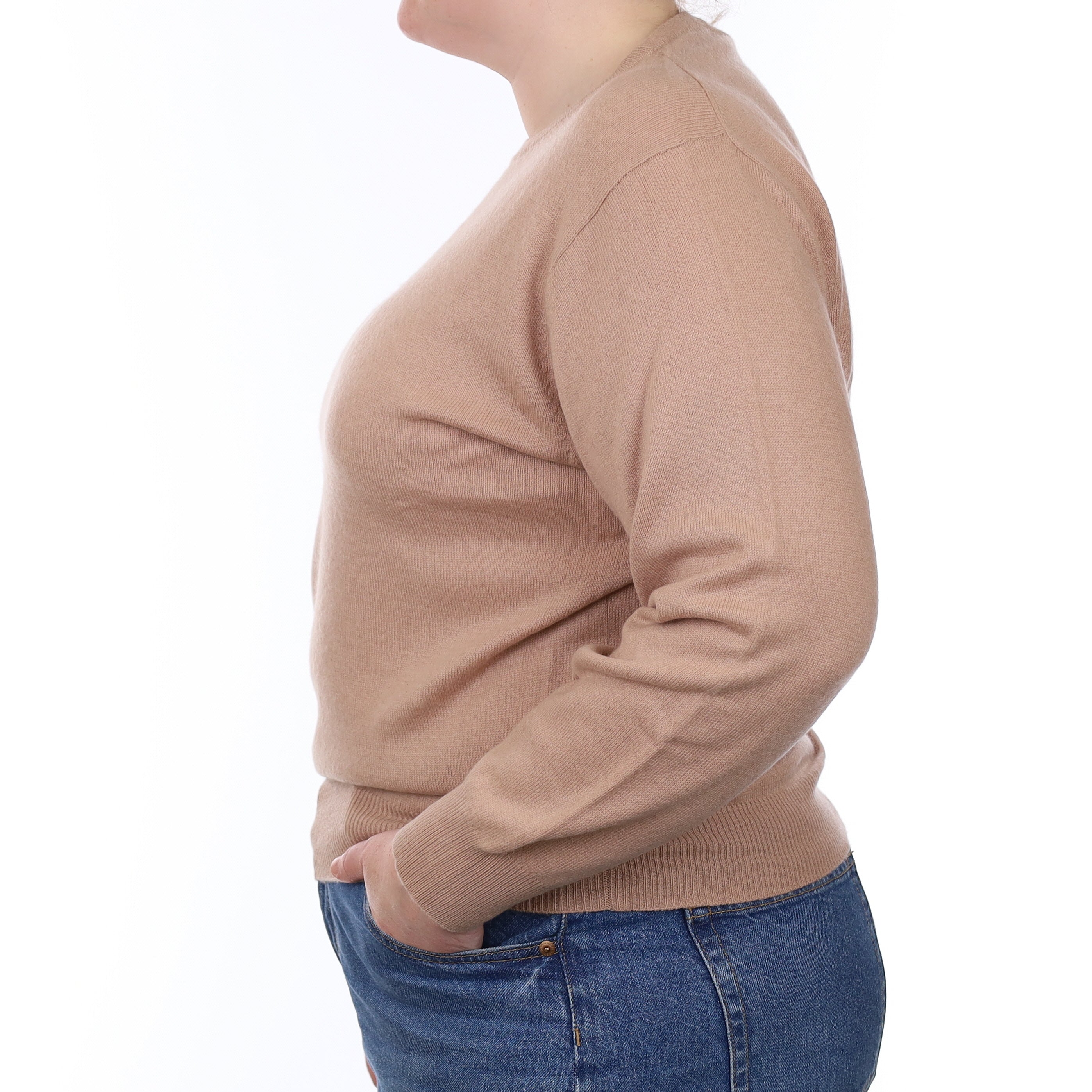 Buff Beige Cashmere Crew Neck Jumper Large