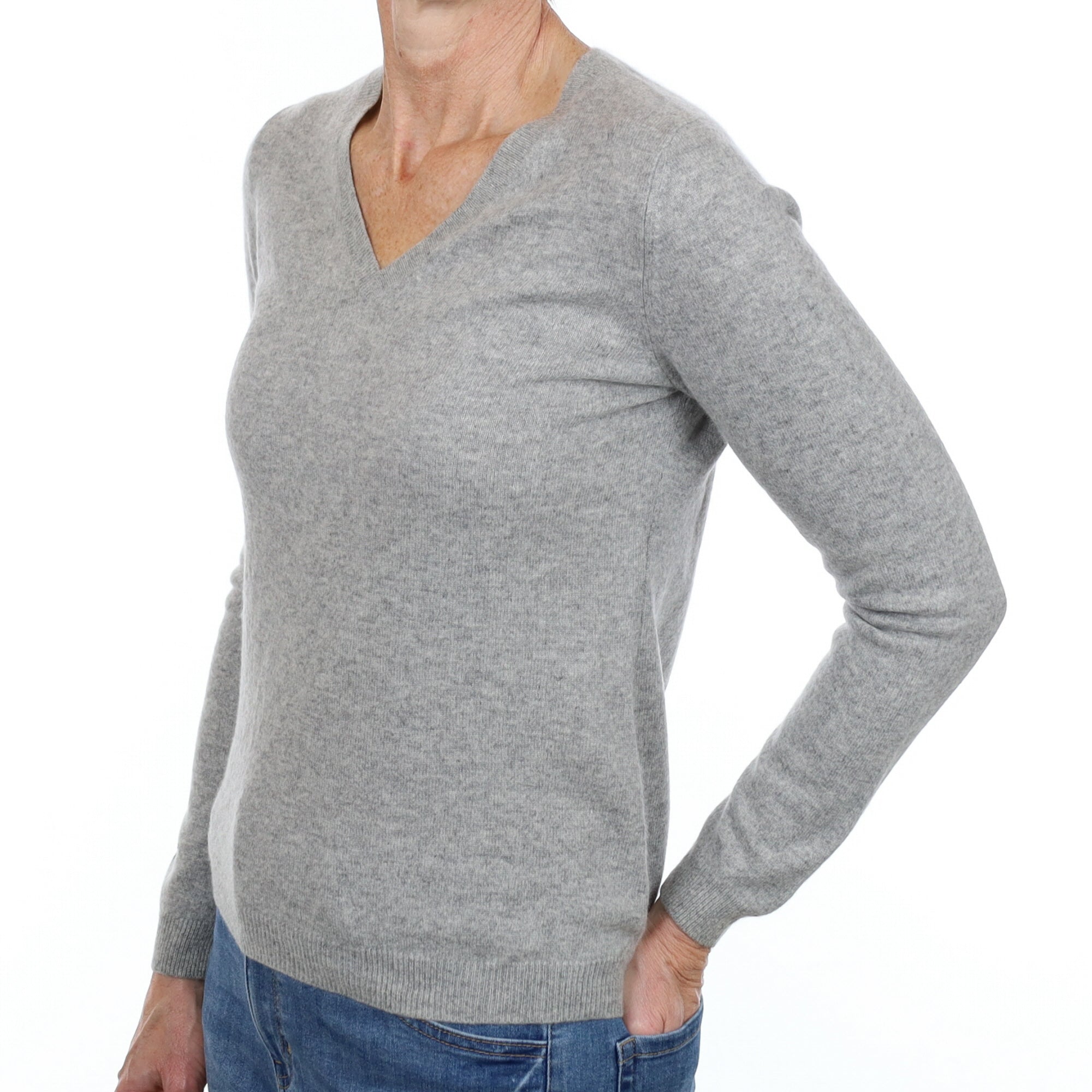 Smoke Grey Cashmere V Neck Jumper Small