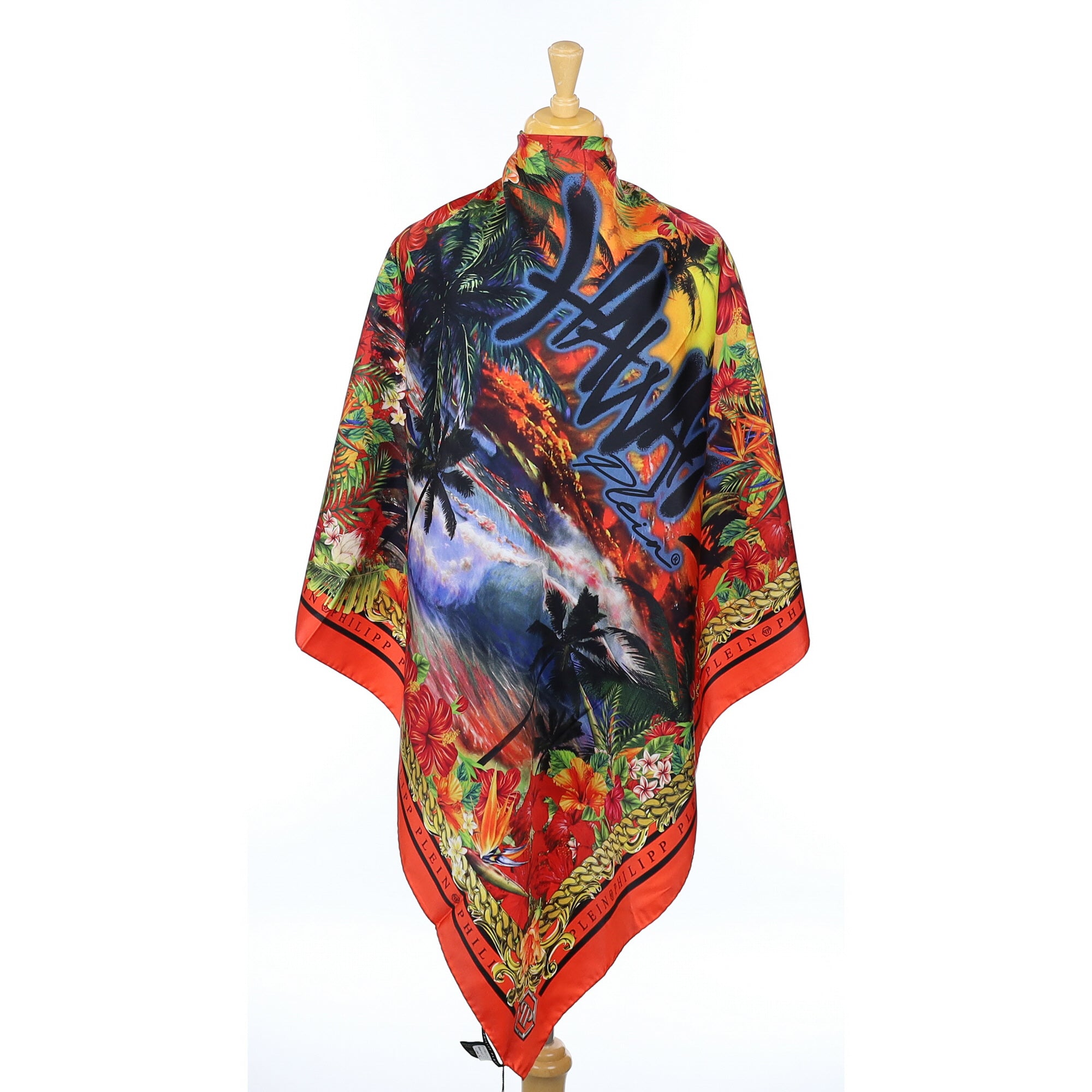 Brand New Philipp Plein Hawaii Theme Silk Scarf