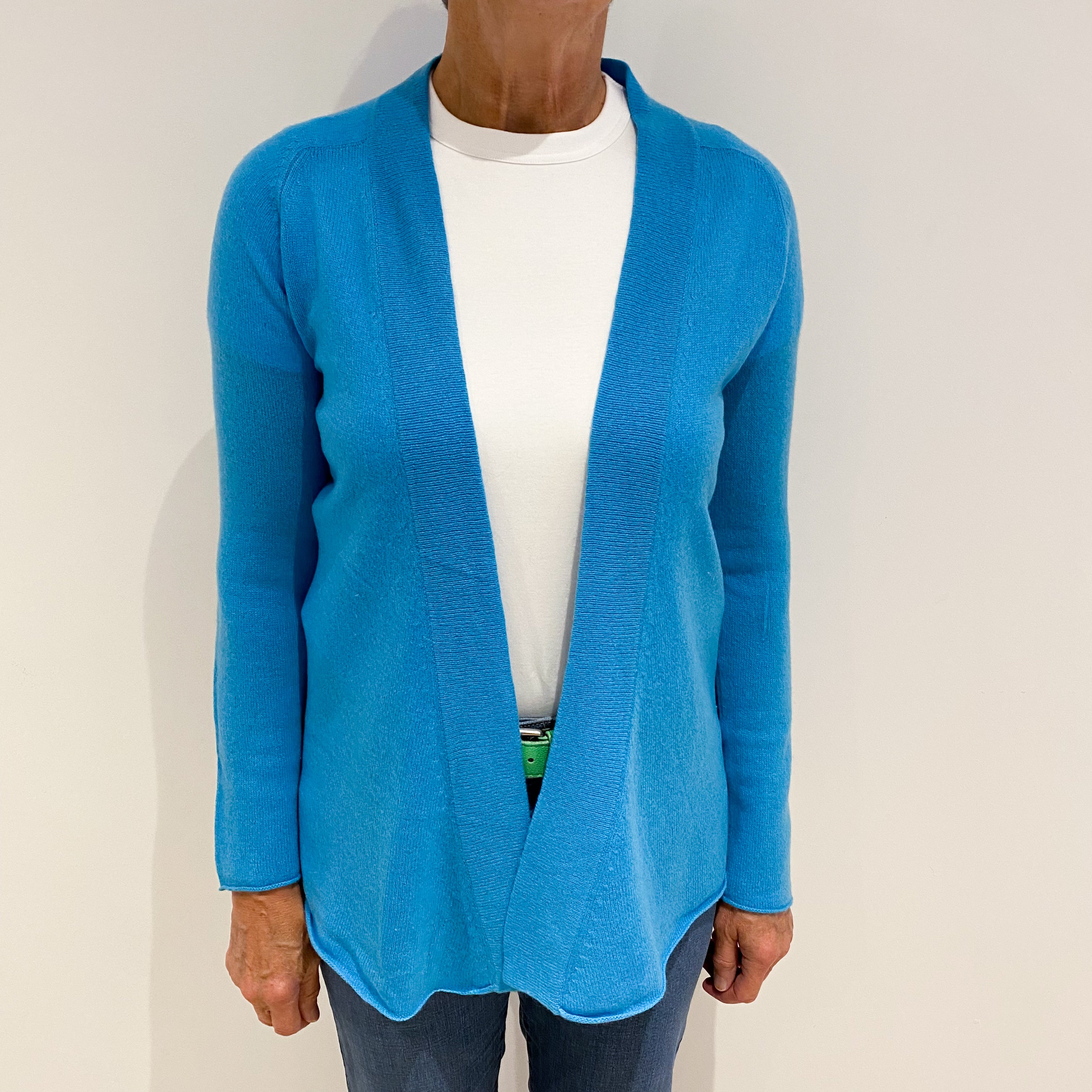 Turquoise Blue Lightweight Cashmere Edge To Edge Cardigan Medium