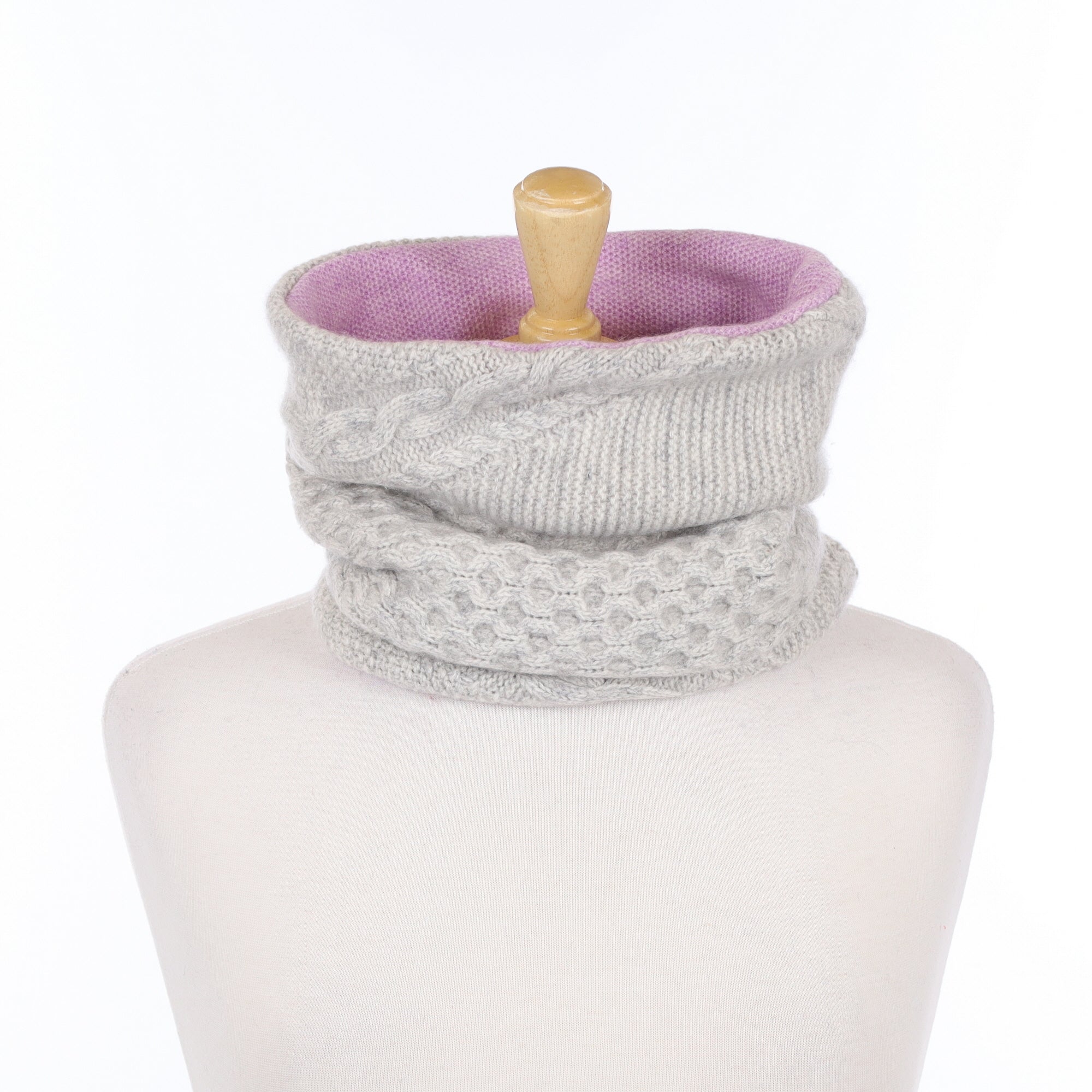 Chunky Grey Textured and Lilac Luxury Double Layered Snood