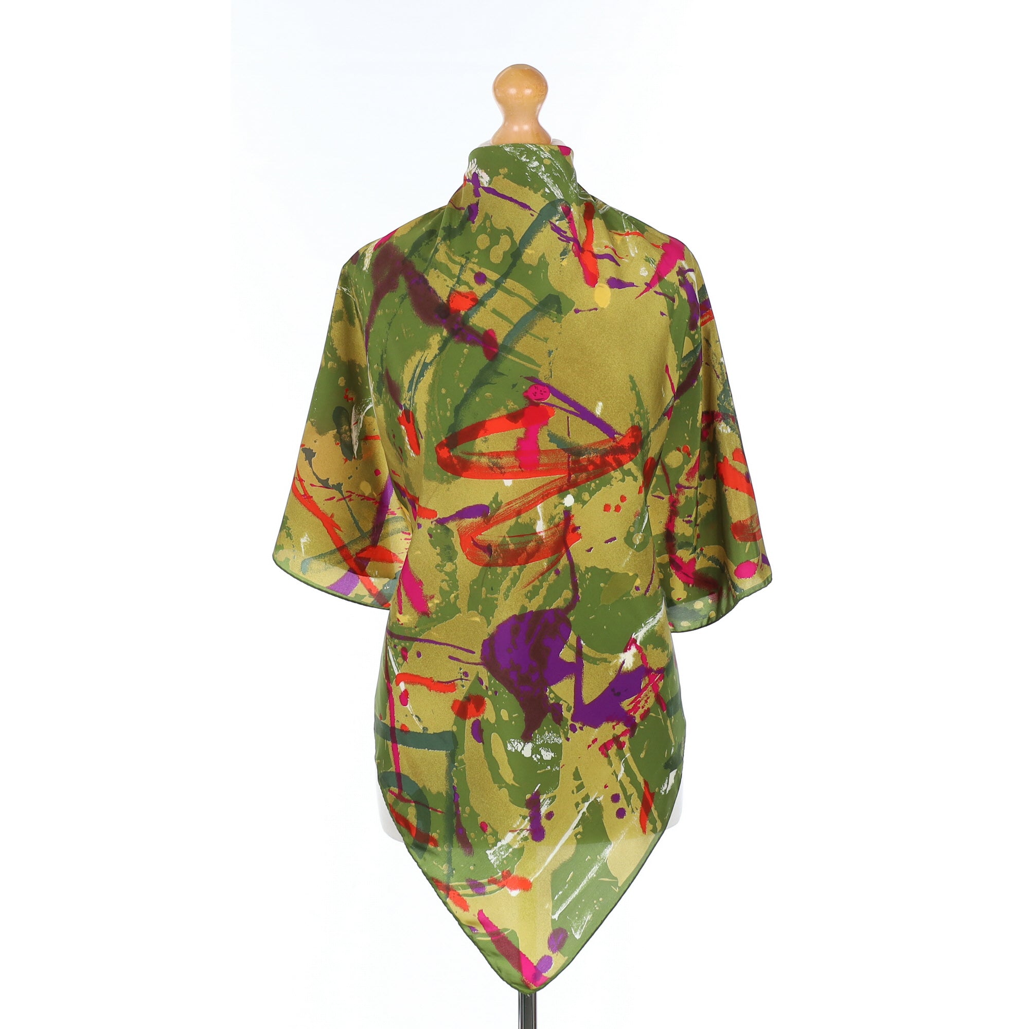 Pierre Cardin Green Abstract Silk Scarf