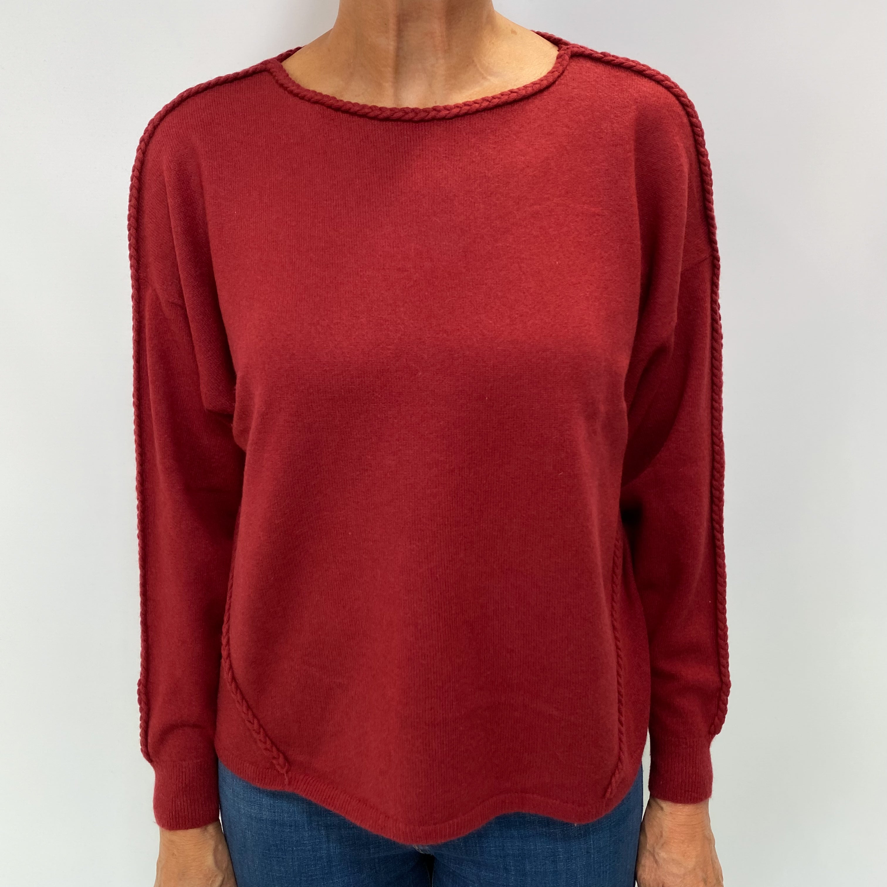 Crimson Red Cashmere Slash Neck Jumper Medium