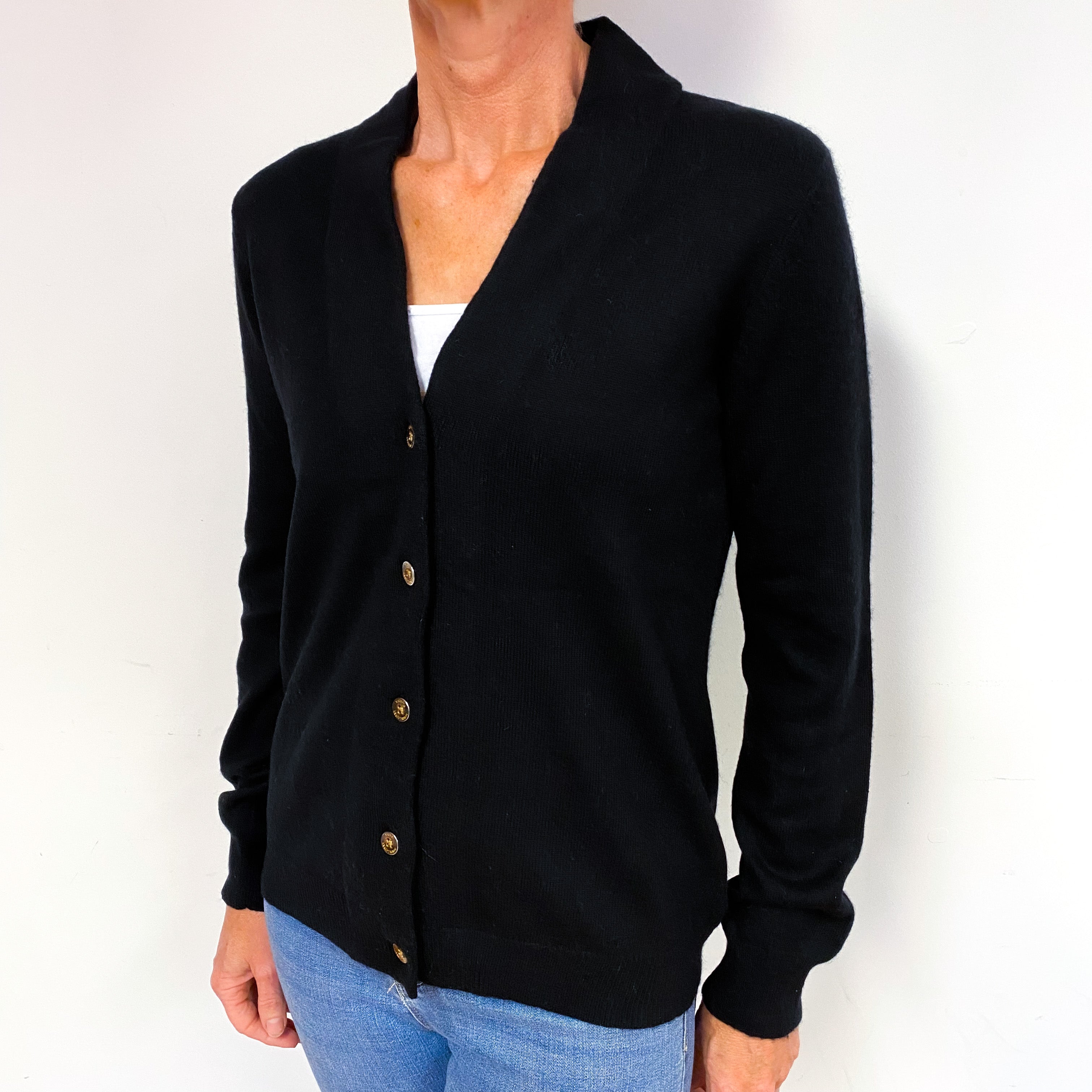 Ralph Lauren Black Cashmere Collared Cardigan Medium