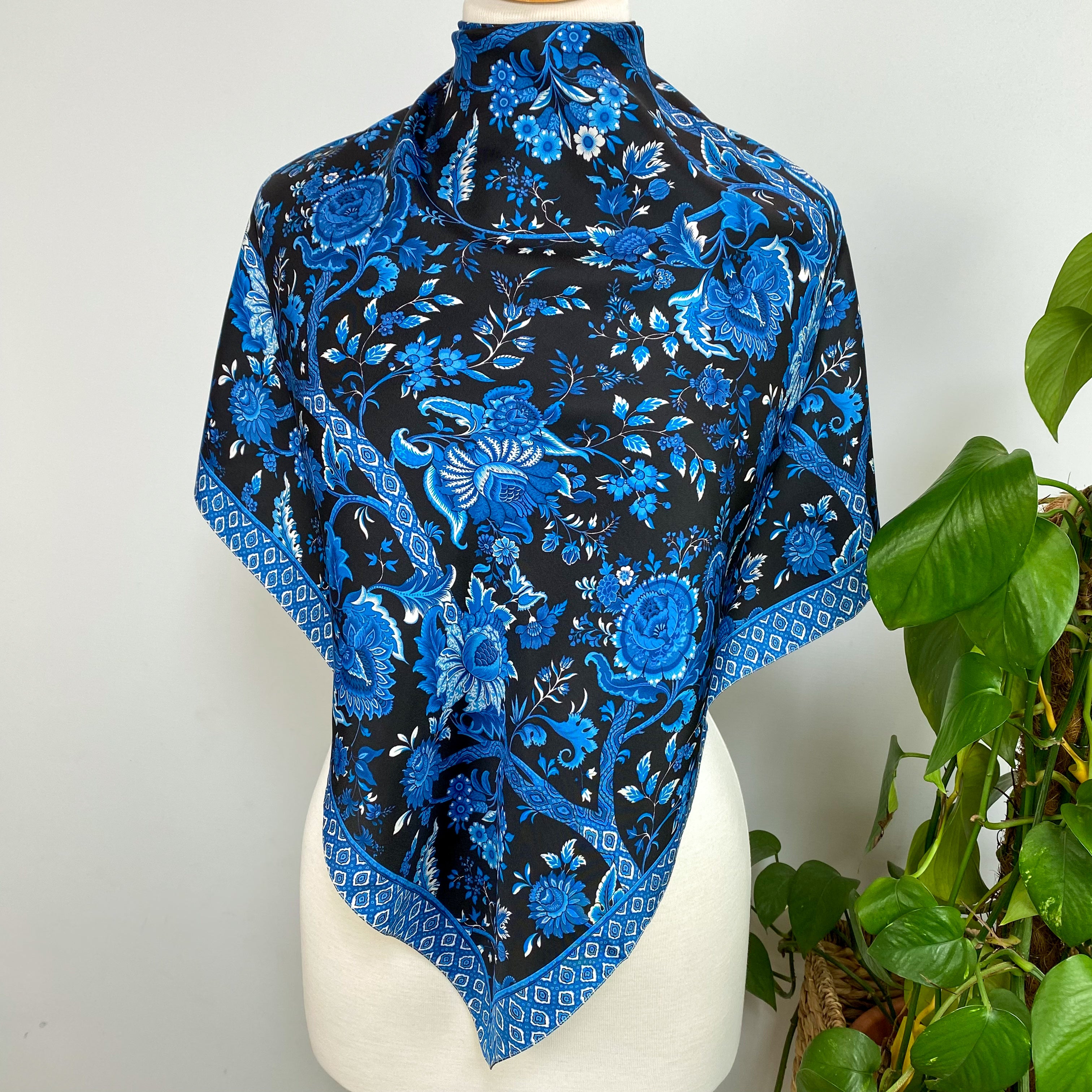 Blue Floral Silk Scarf