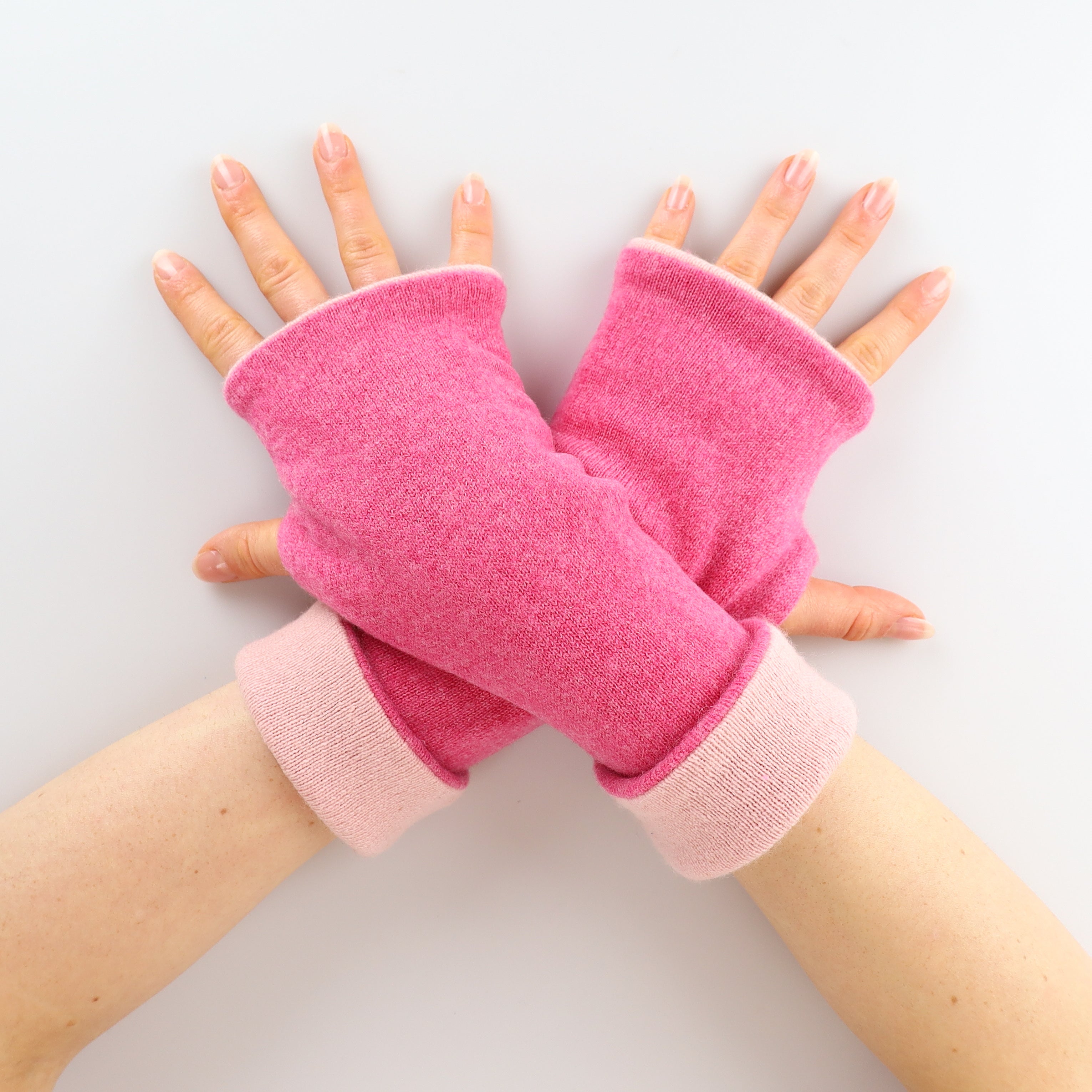 Rose and Shell Pink Reversible Cashmere Fingerless Gloves