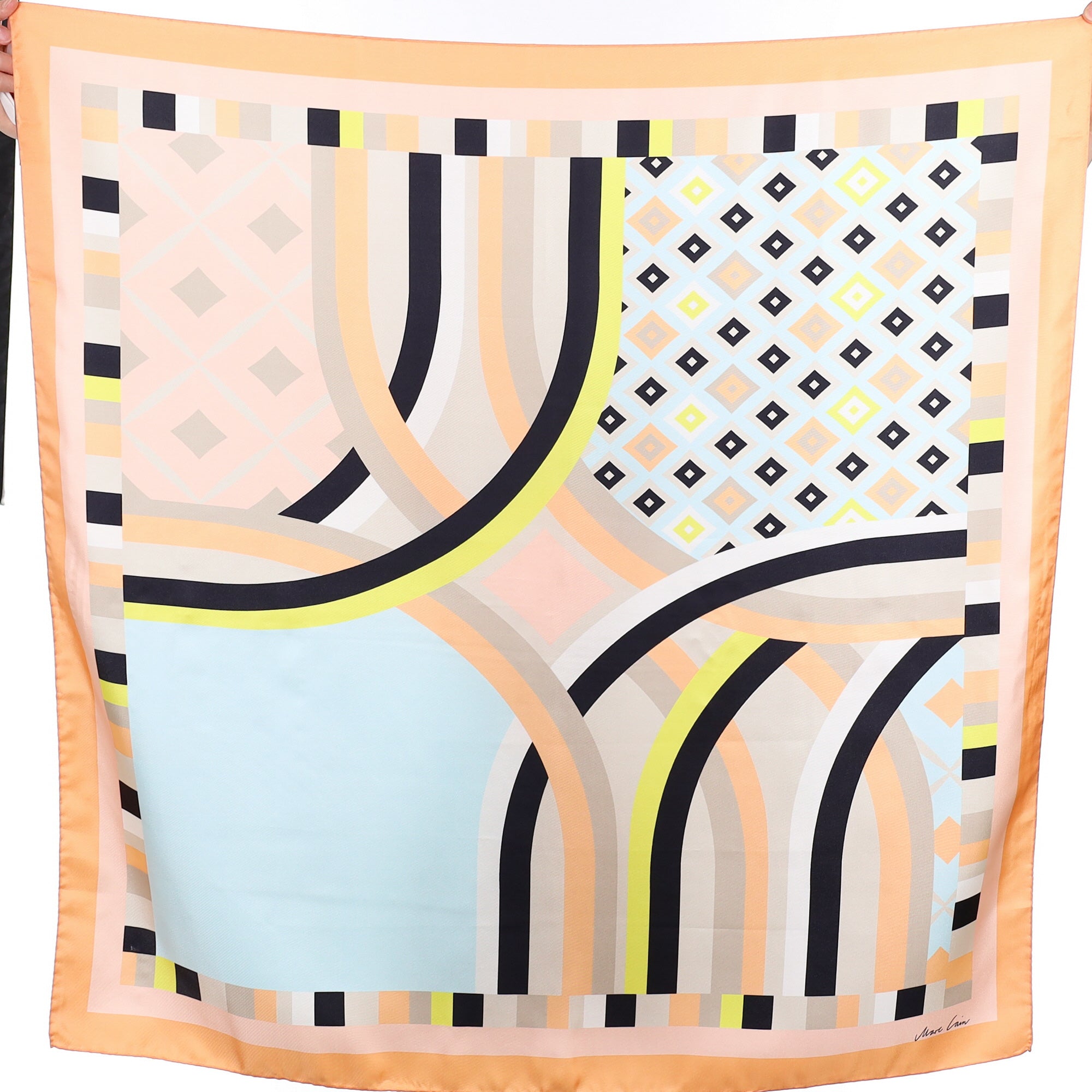 Marc Cain Abstract Pastels and Black Silk Scarf