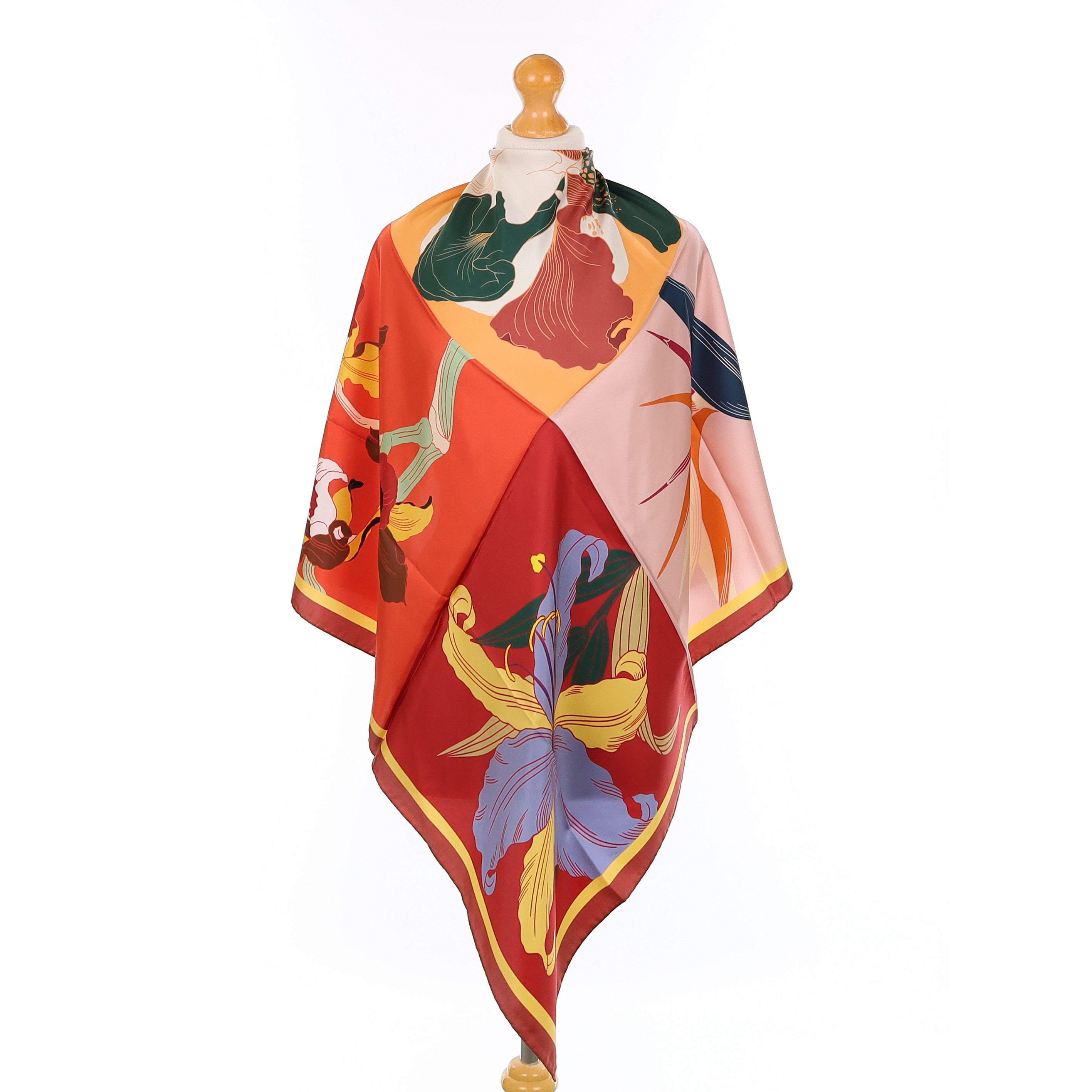 Brand New Italian Floral Quadrant Silk Scarf