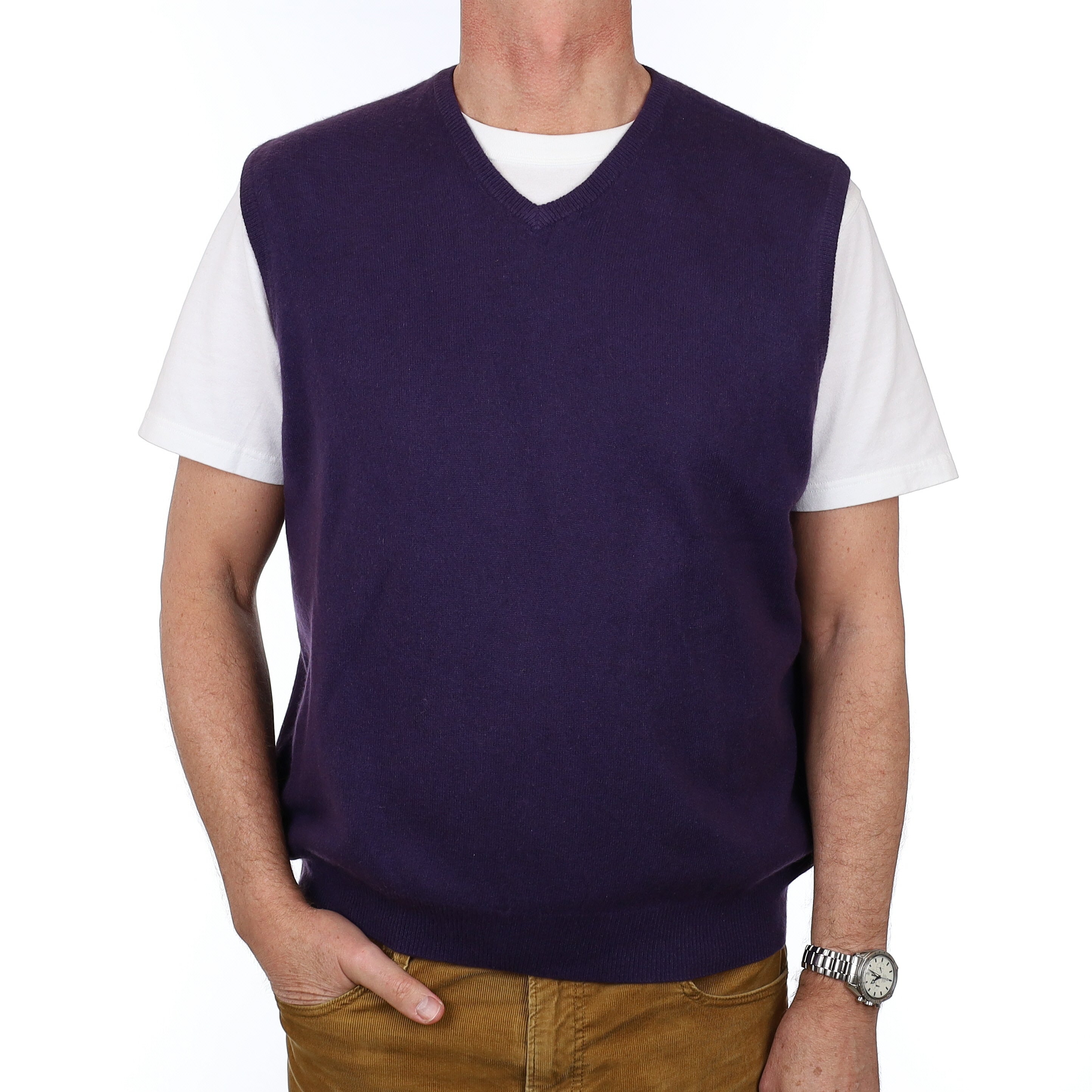 Men’s Shadow Purple Cashmere V Neck Tank Top Extra Large
