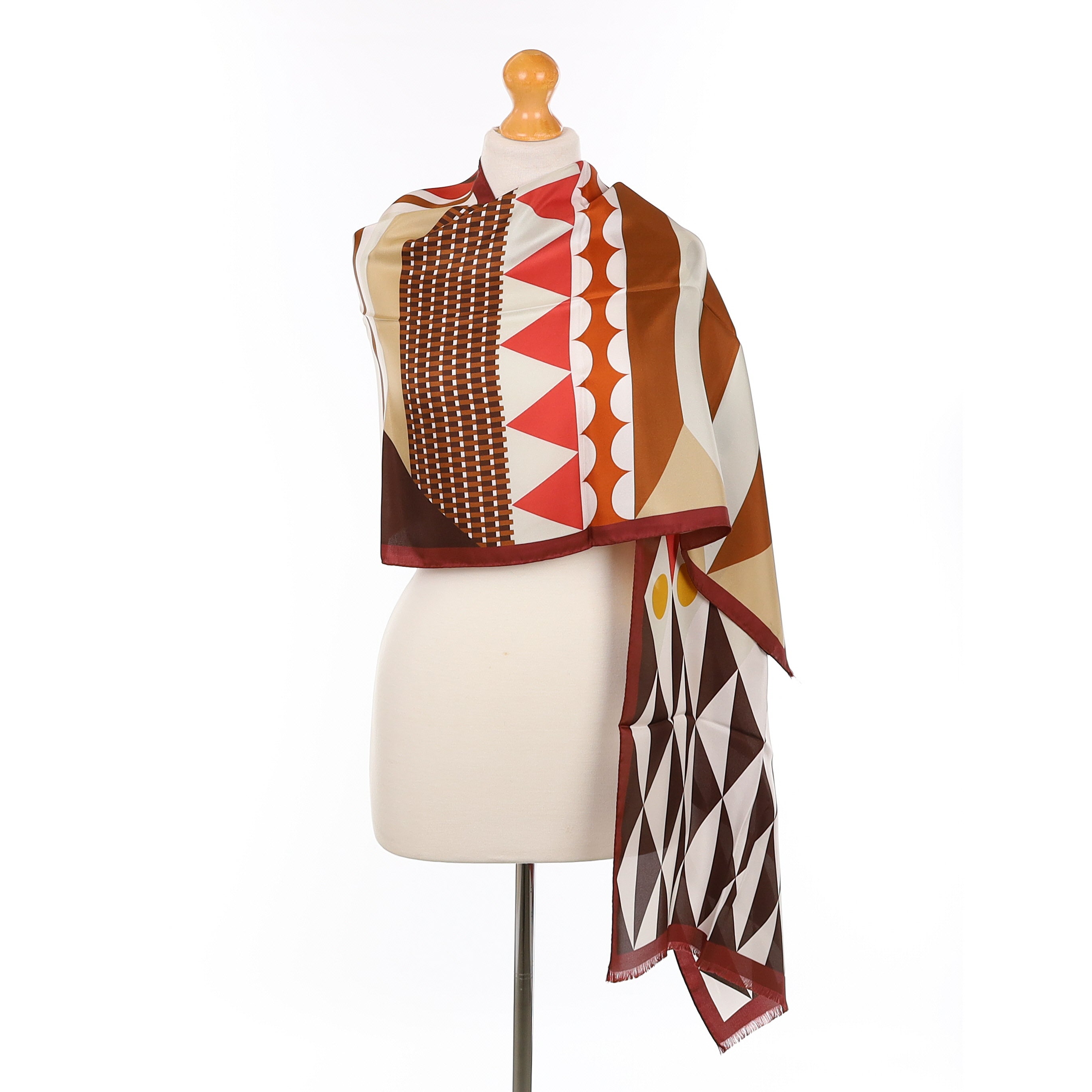 Brand New Italian Red And Orange Geometric Silk Wrap