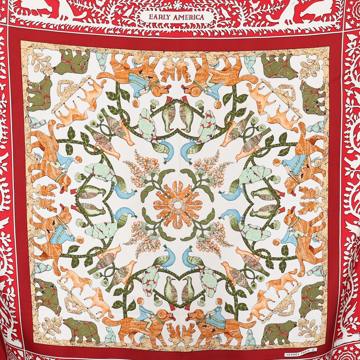 Immaculate Hermès Early America Silk Scarf Rare
