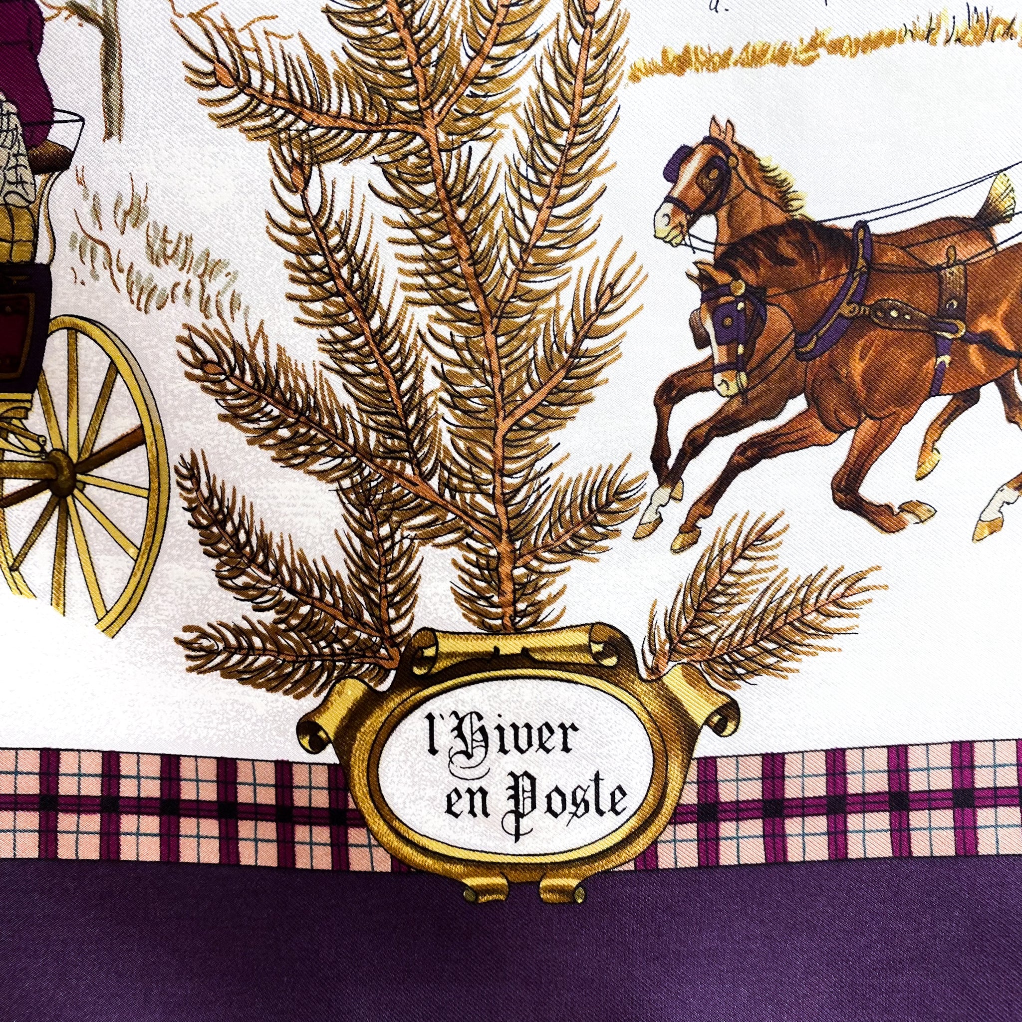 Boxed Hermes 1975 L’Hiver en Poste Vintage Silk Scarf