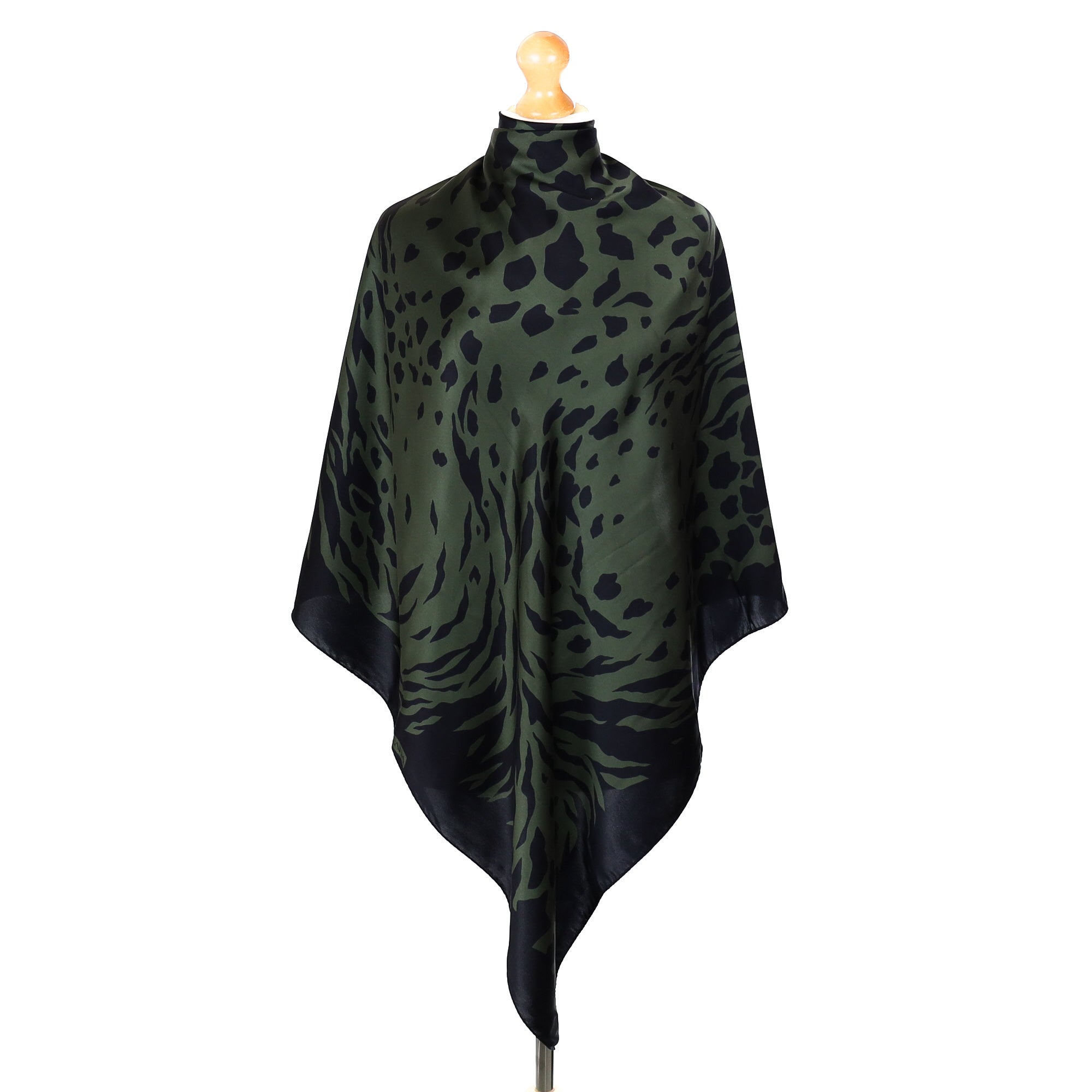 Escada Green and Black Animal Print Silk Scarf