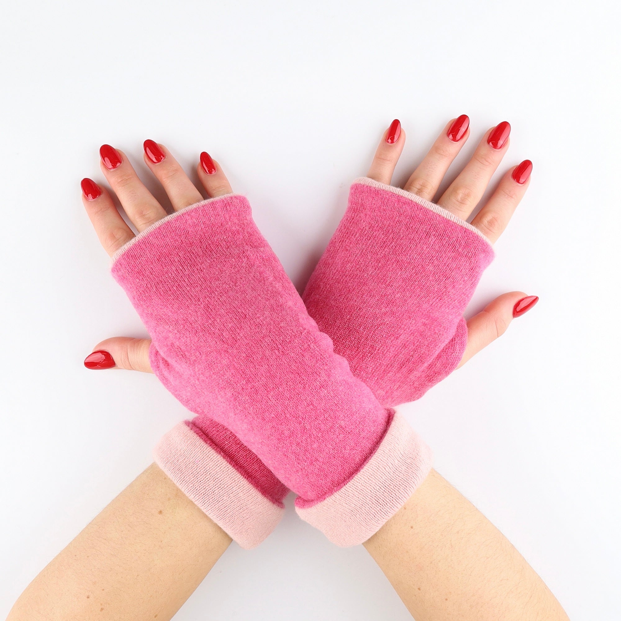 Rose and Nude Pink Luxury Reversible Cashmere Fingerless Gloves