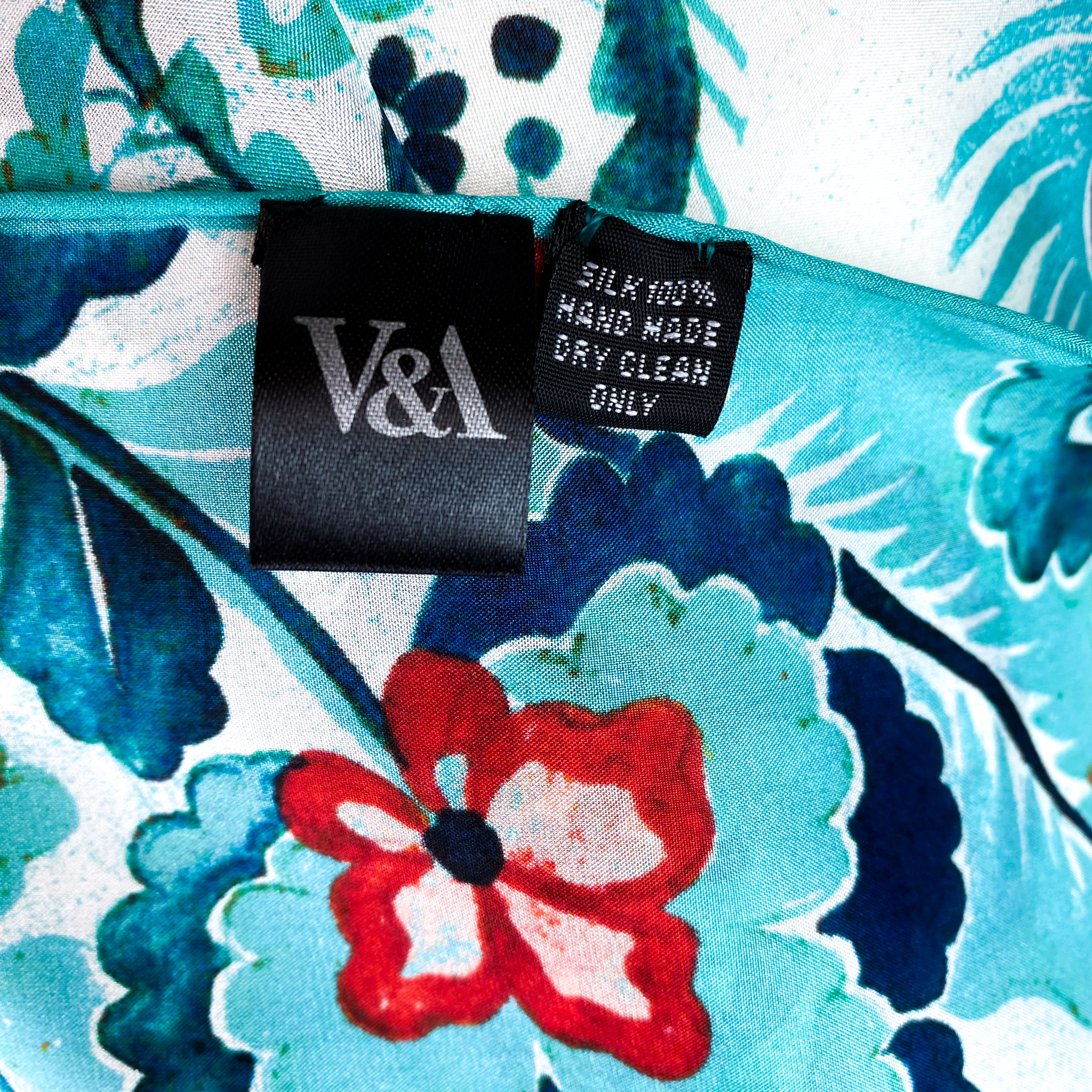 Turquoise Floral Long Silk Scarf