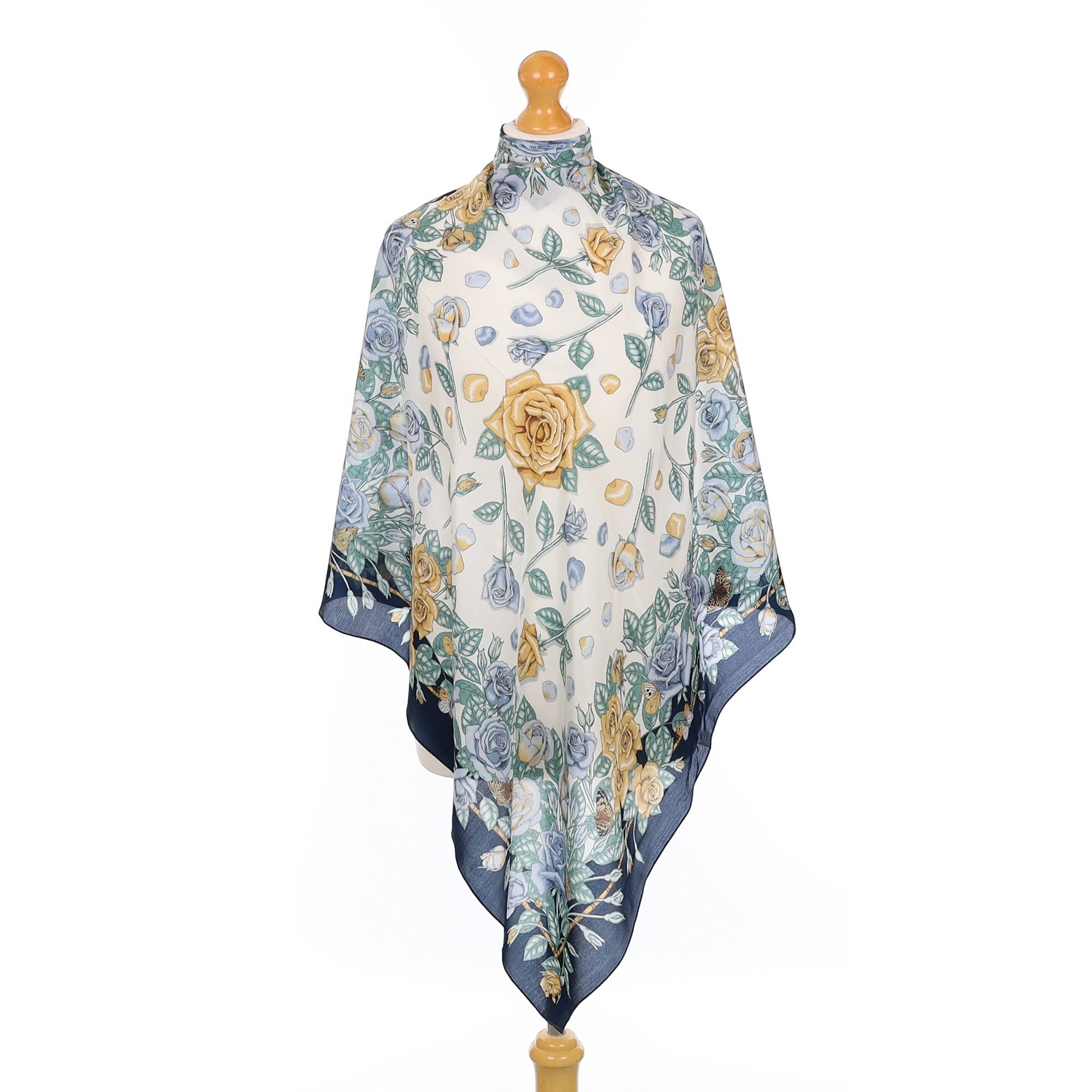 Blue Floral Vintage Silk Scarf