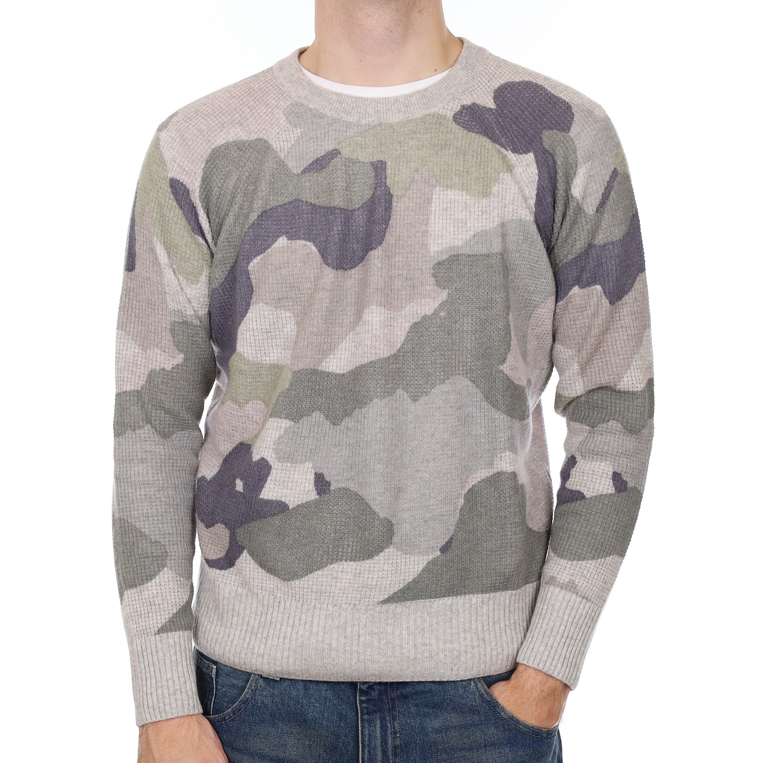 Men’s White & Warren Camouflage Cashmere Crew Neck Jumper Large