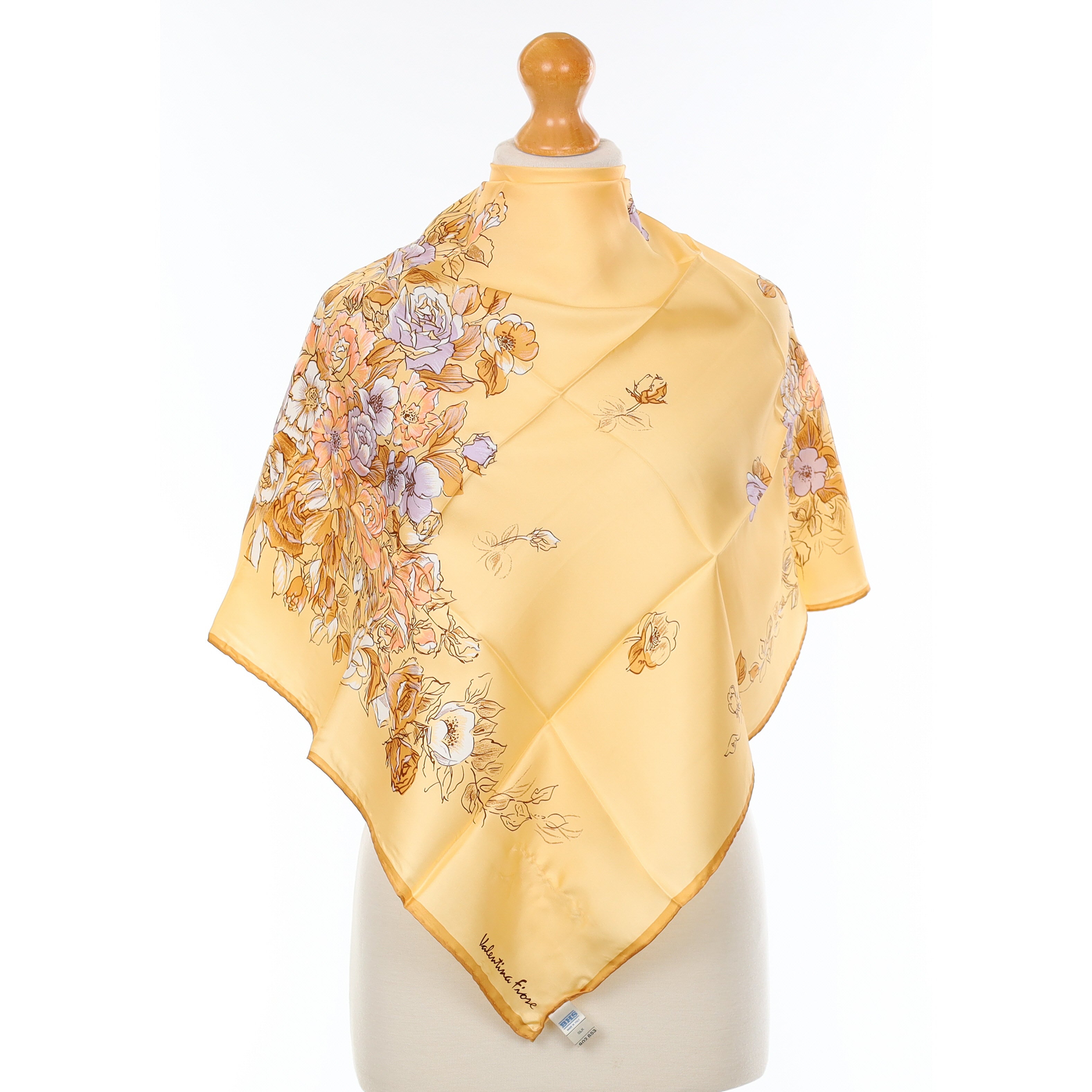 Boxed Apricot Floral Vintage Silk Scarf
