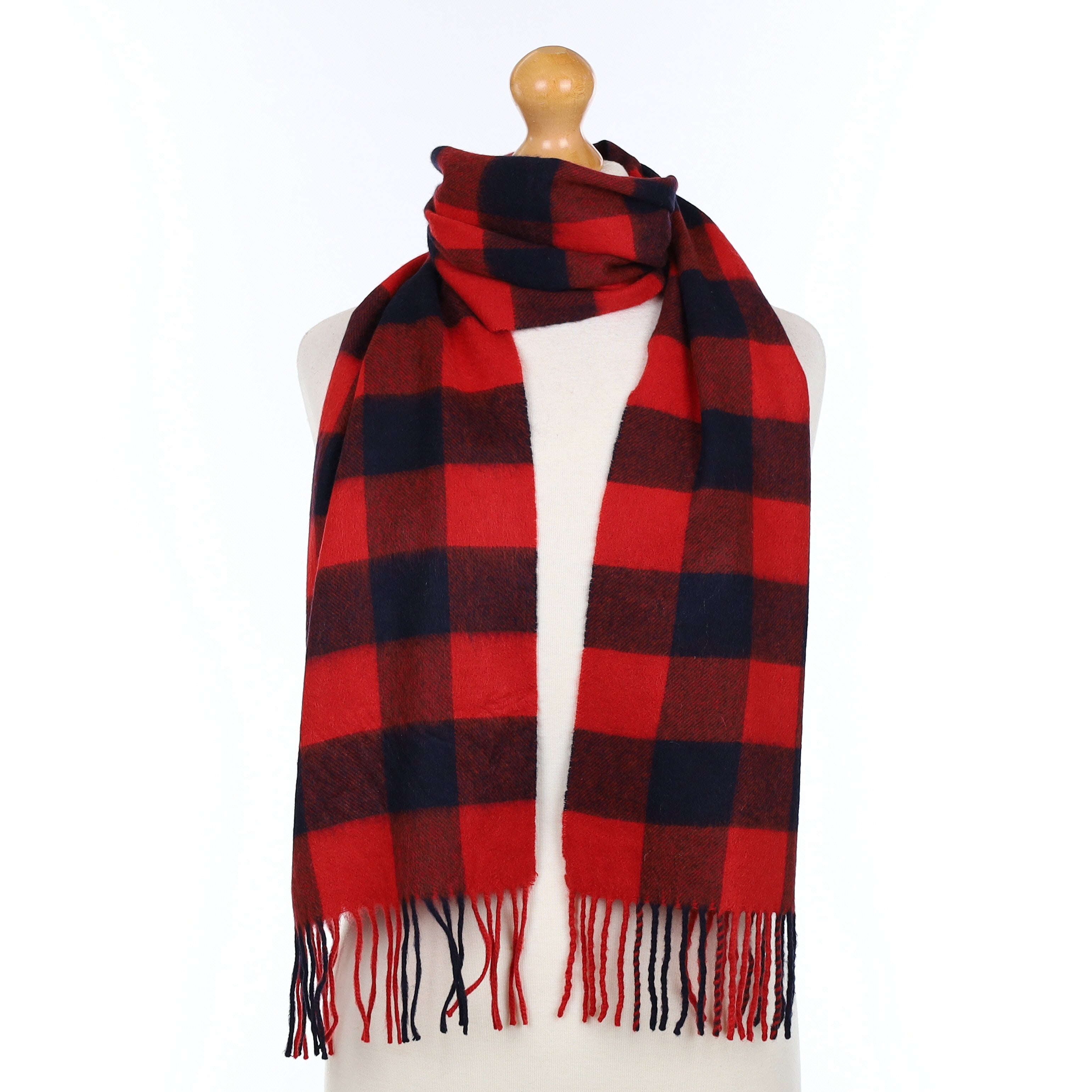 Red and Black Chequered Cashmere Woven Scarf