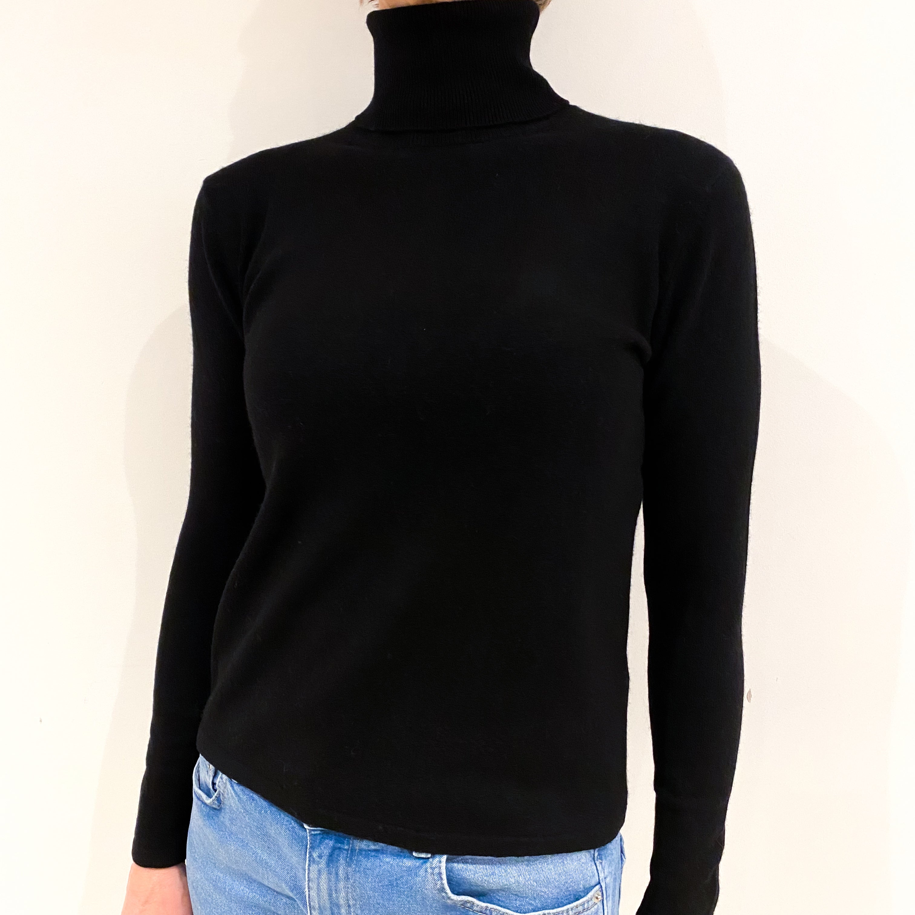 Black Cashmere Polo Neck Jumper Small
