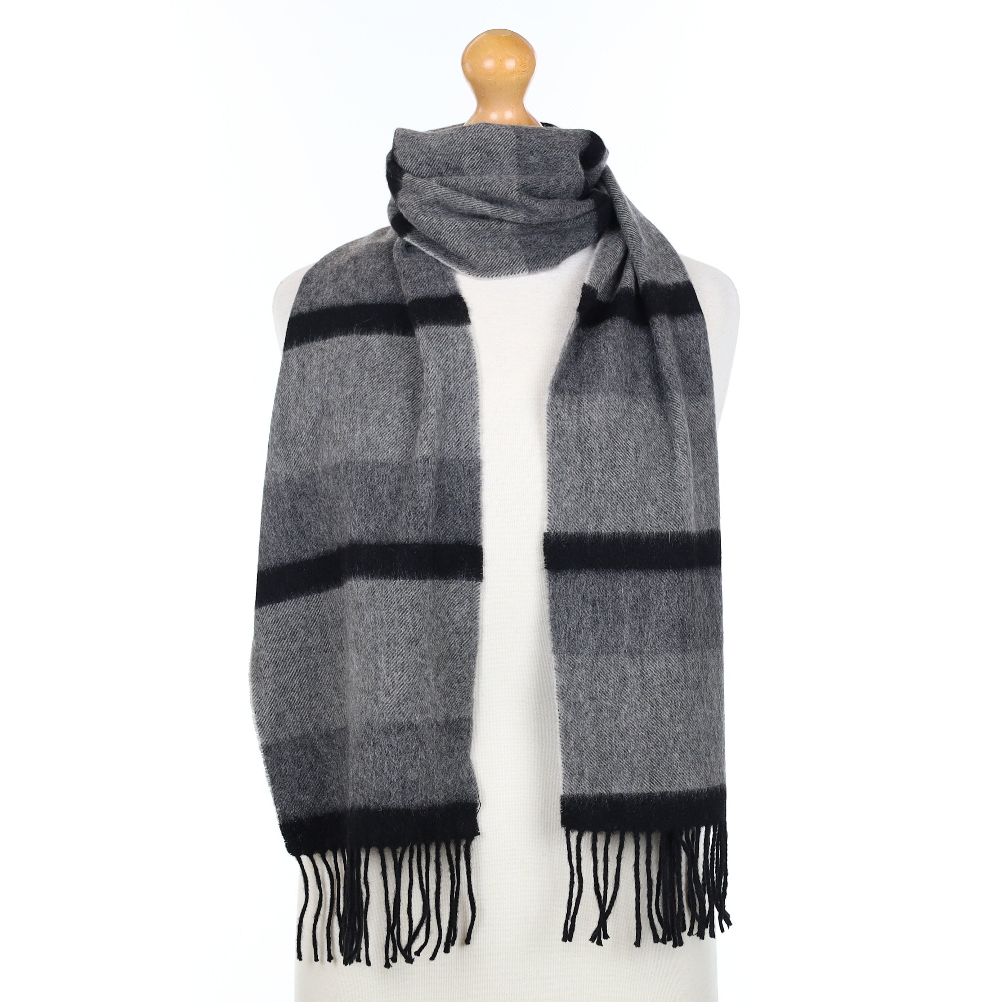 Black and Grey Striped Cashmere Woven Scarf