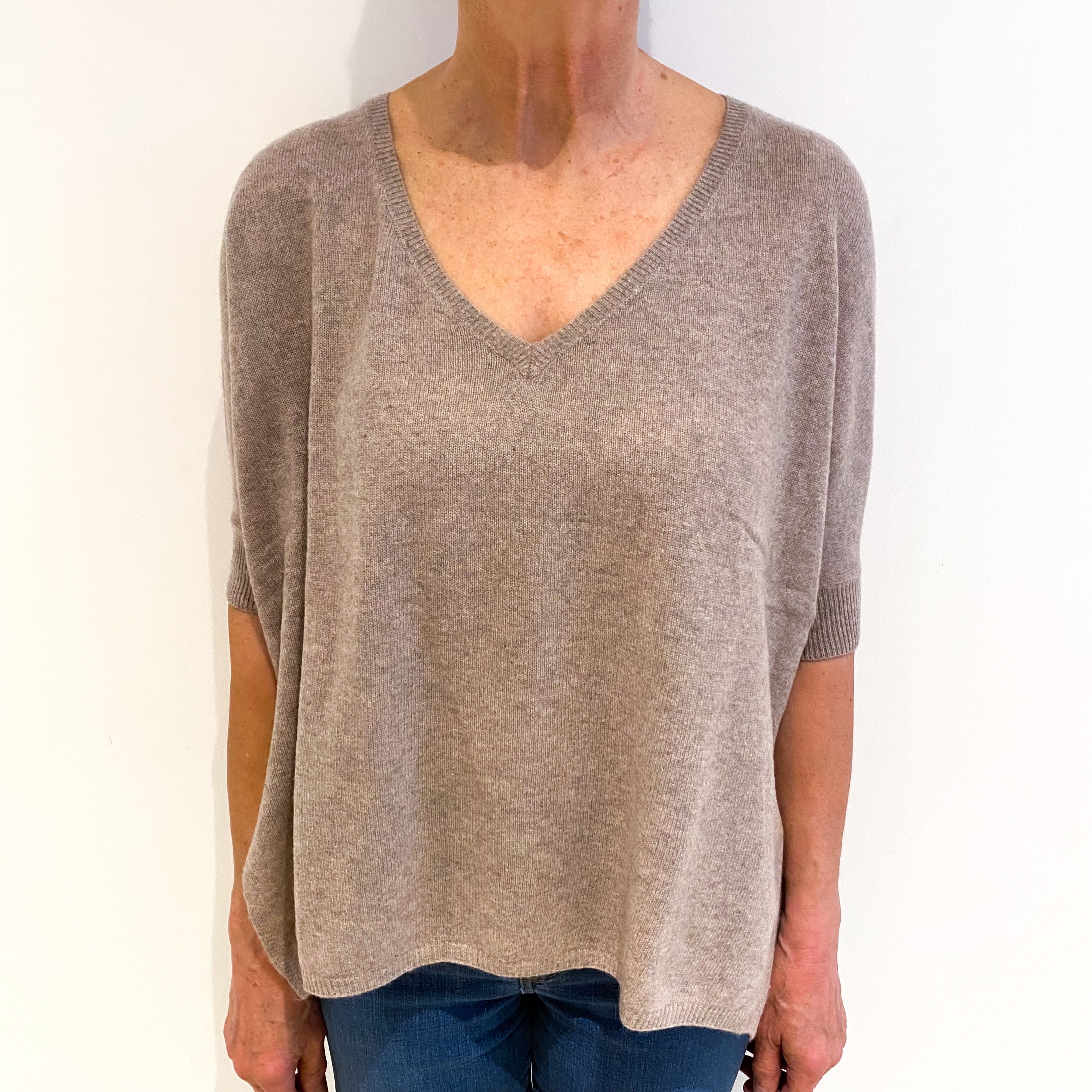 Mink Brown Cashmere V Neck Jumper Medium