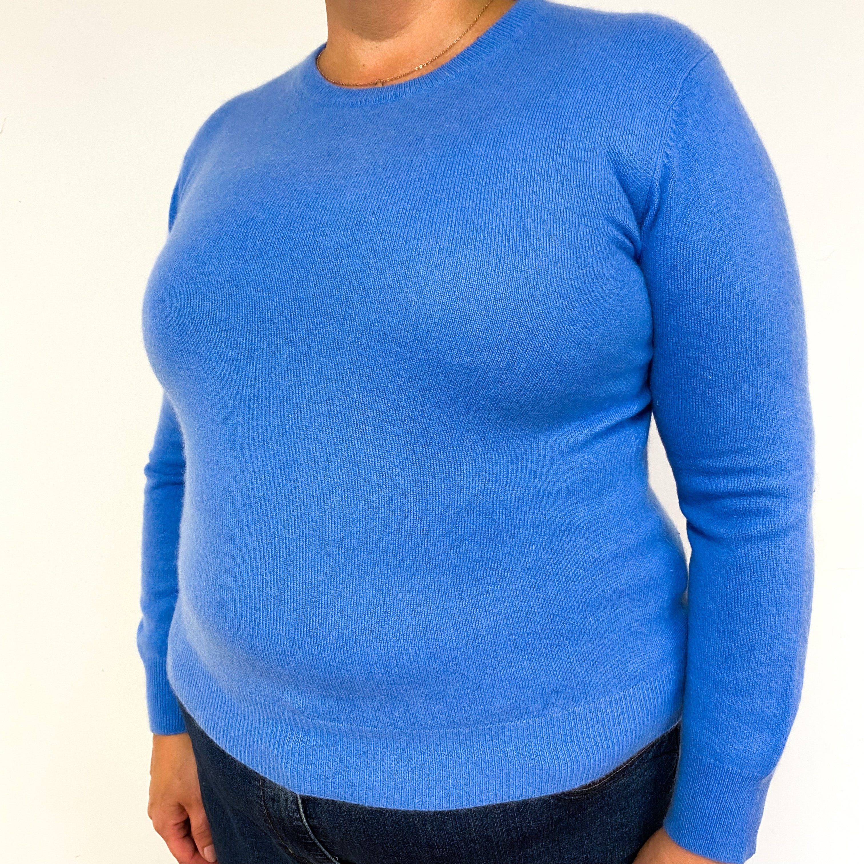 Cornflower Blue Cashmere Crew Neck Jumper Extra Large