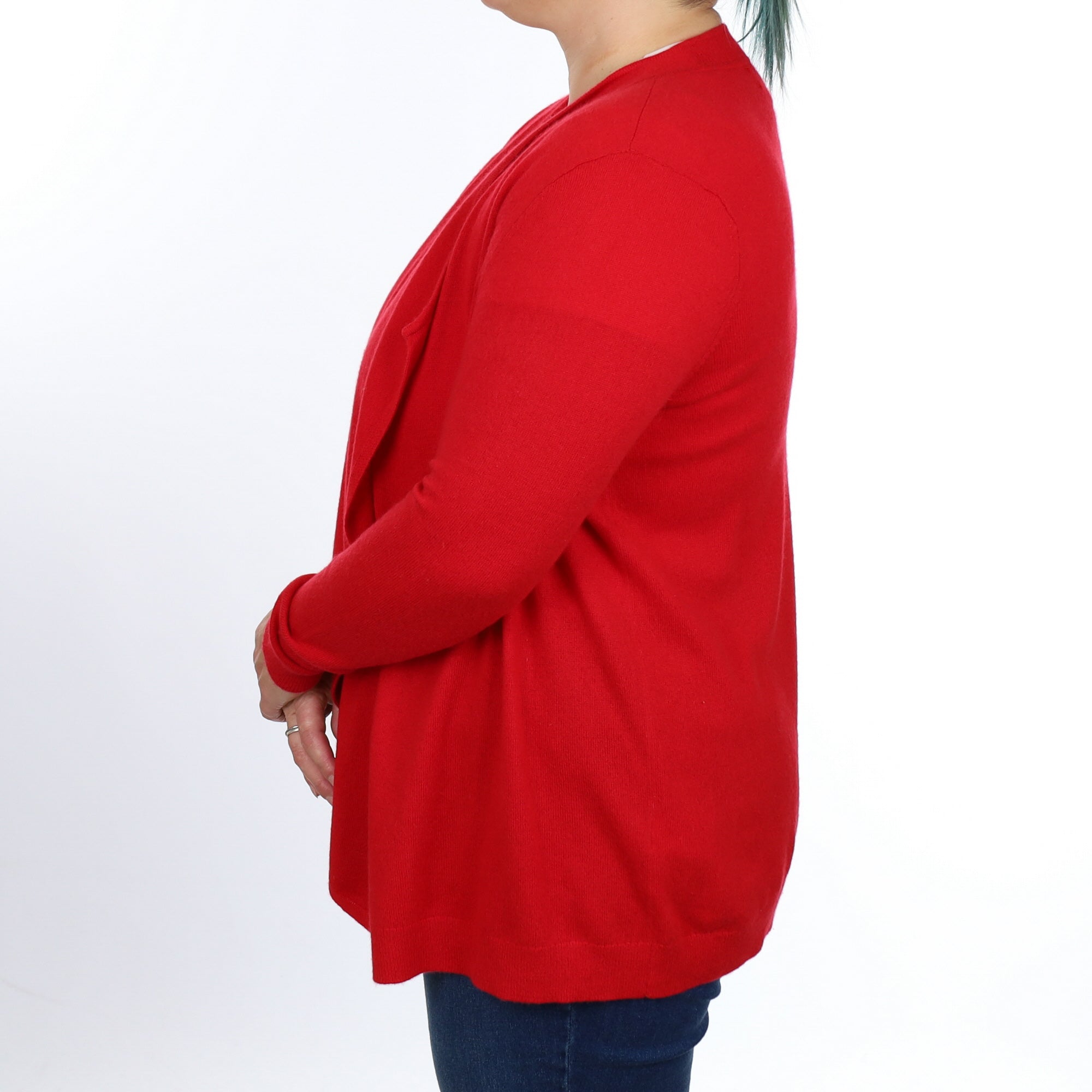 Berry Red Cashmere Waterfall Edge Cardigan Large