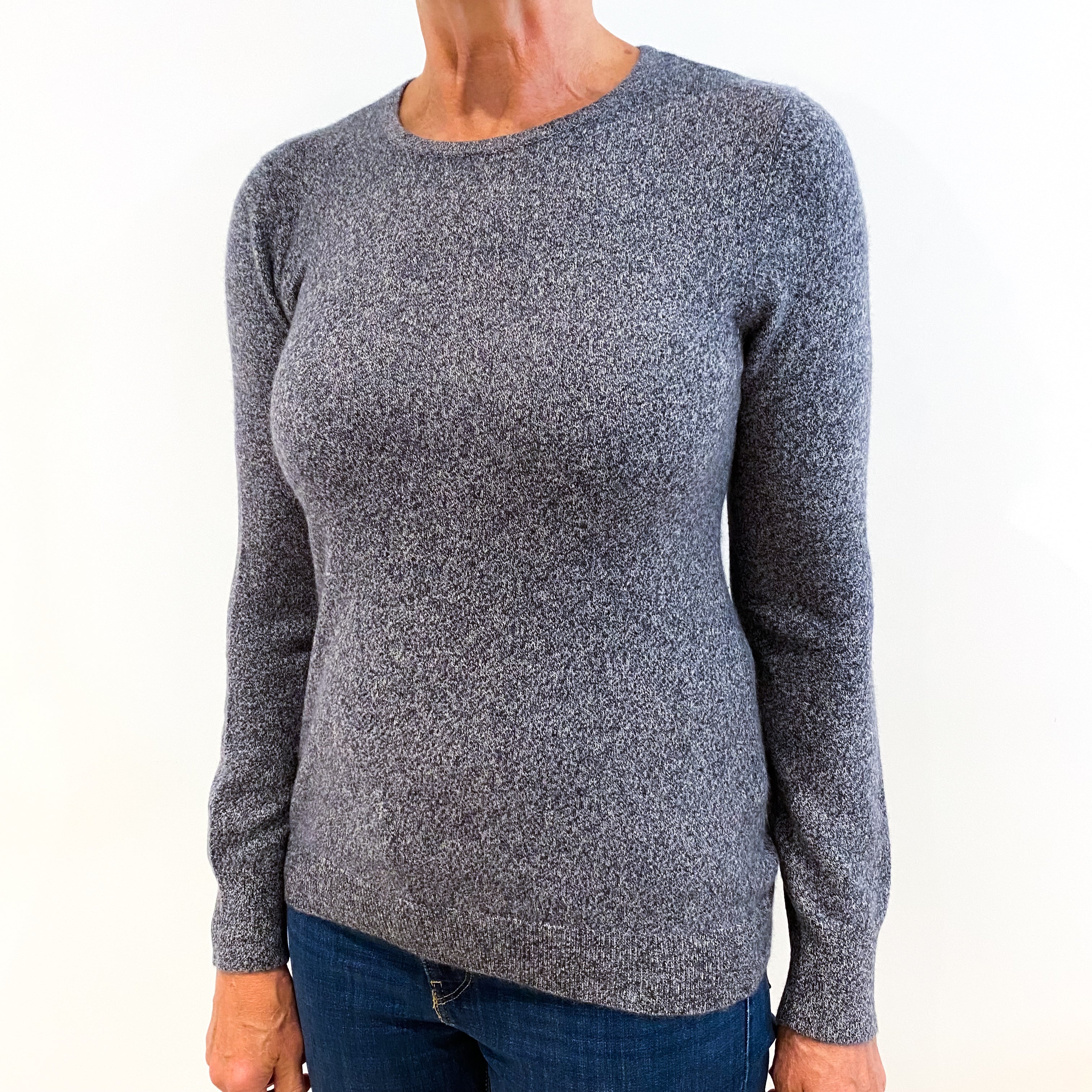 Grey Marl Cashmere Crew Neck Jumper Medium
