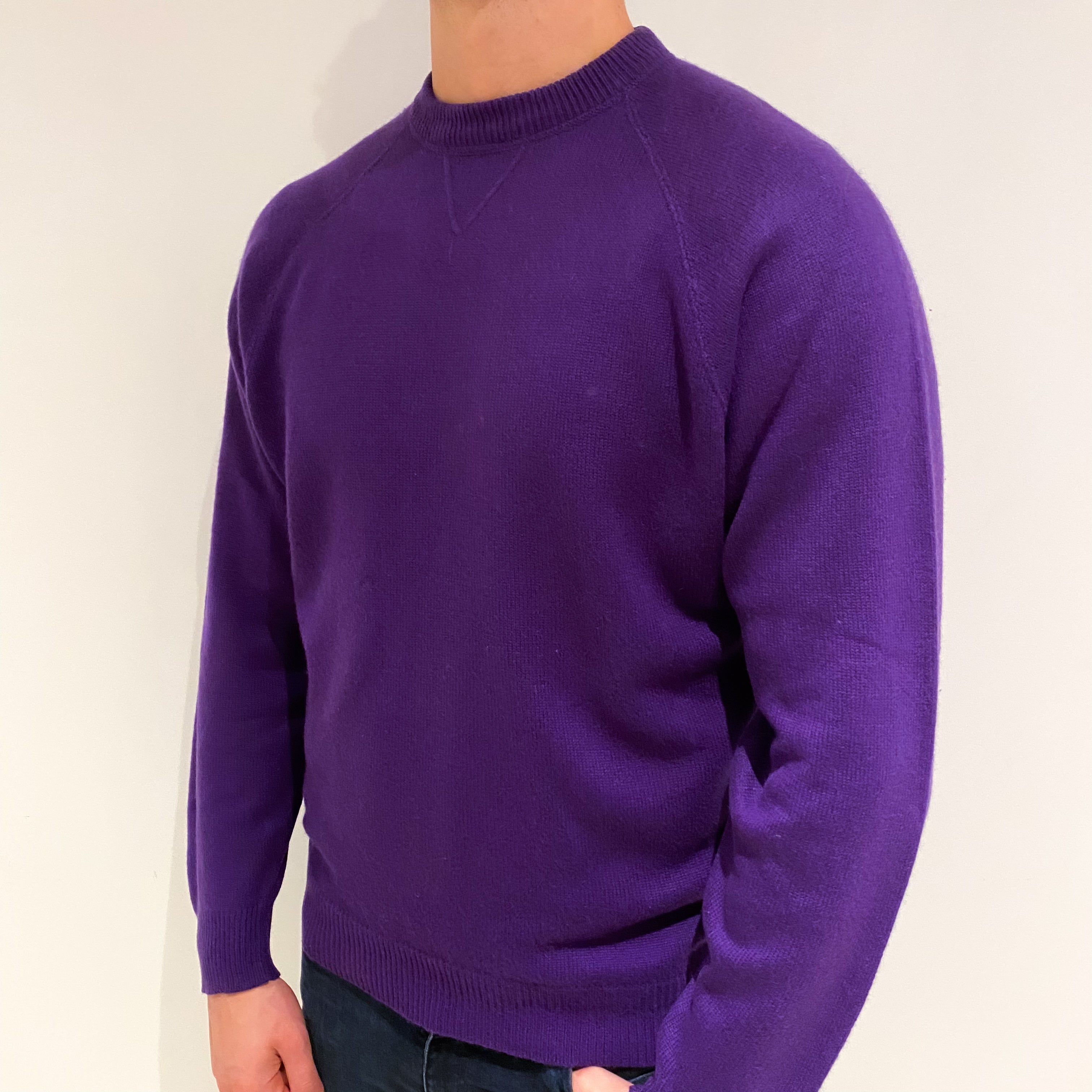 Men's Pansy Purple Cashmere Crew Neck Jumper XL