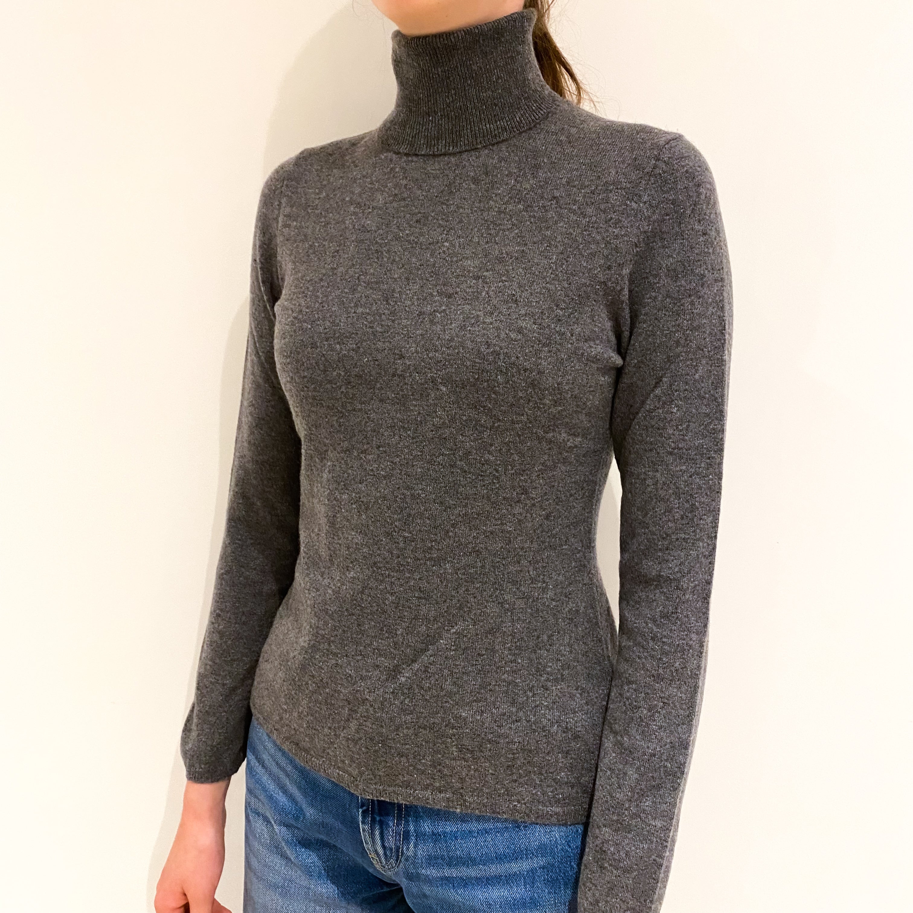 Slate Grey Cashmere Polo Neck Jumper Extra Small