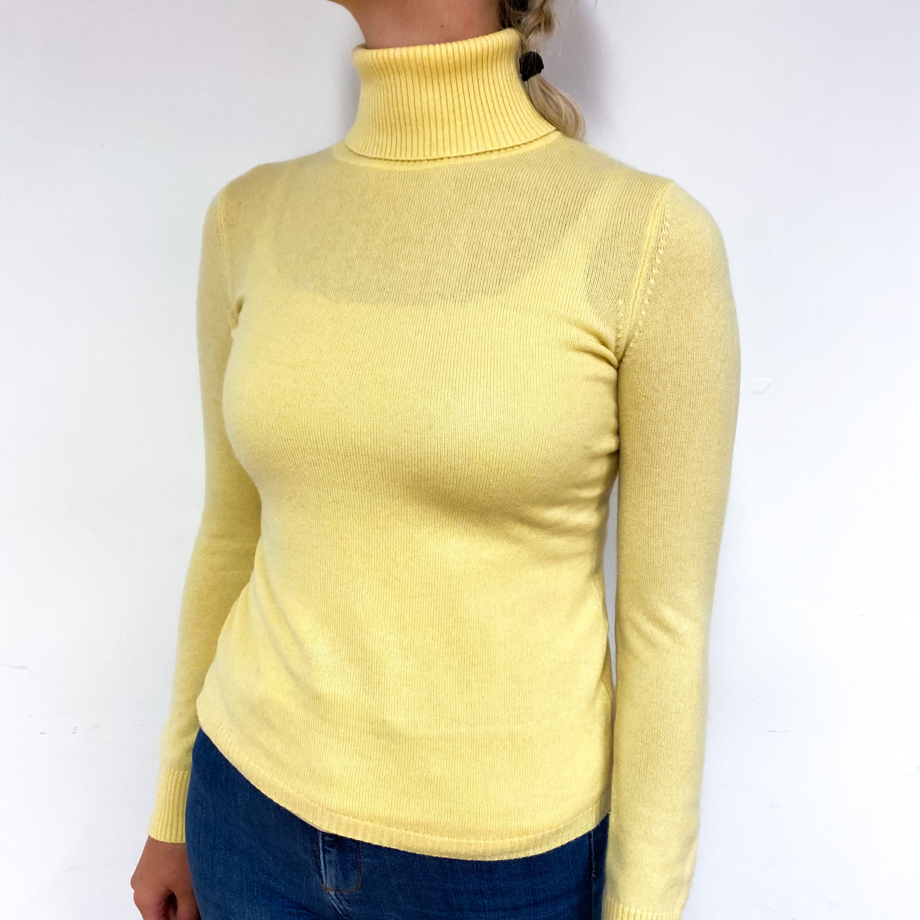 Custard Yellow Cashmere Polo Neck Jumper Small